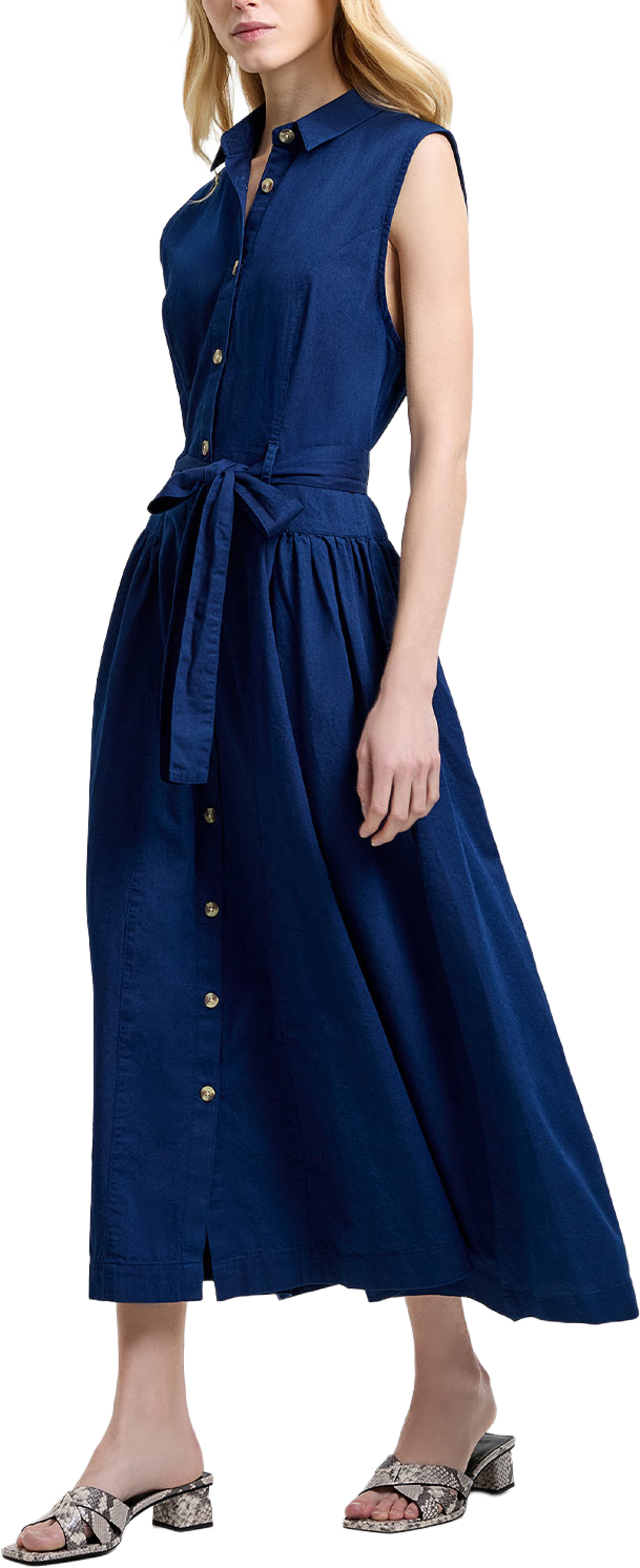 Zaves Chambray Denim Belted Midi Dress, från French Connection, i färgen Dark Wash. Klicka för att öppna bilden i stort format