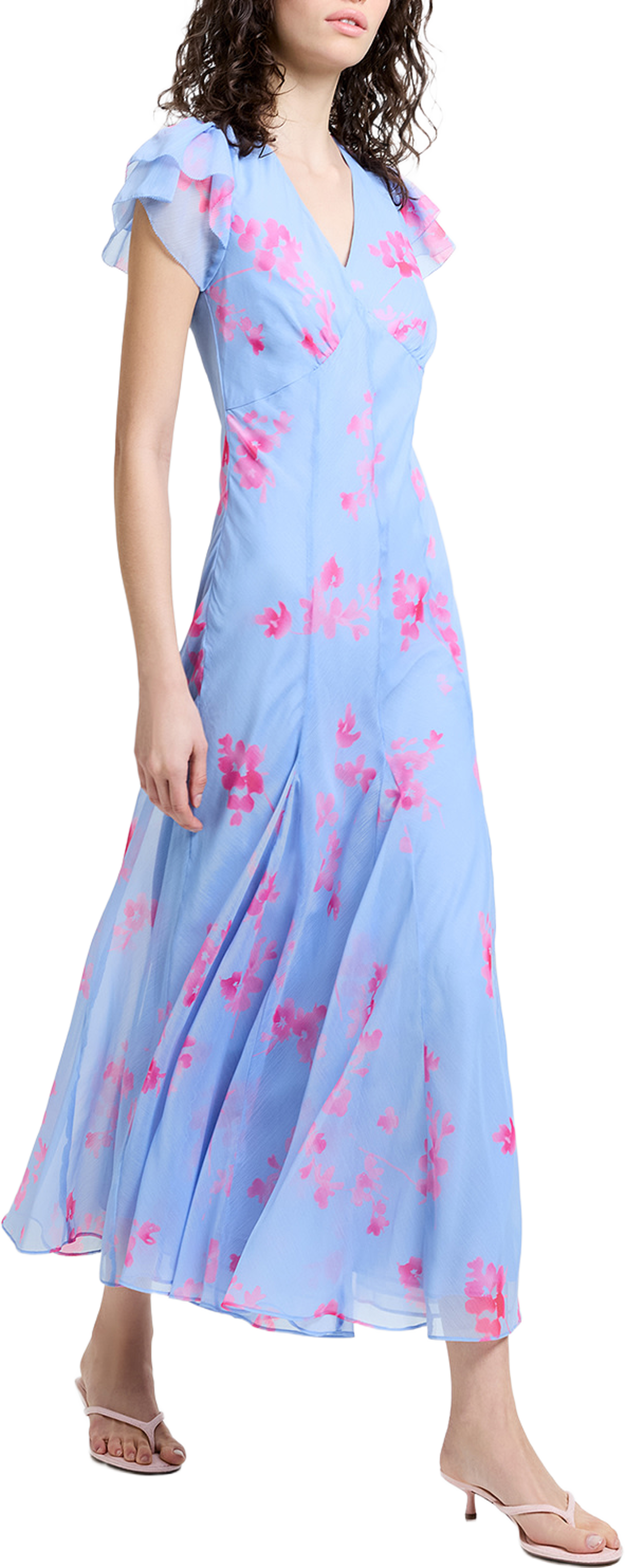 Myla Emina Chiffon Tea Dress, från French Connection, i färgen Blue Multi. Klicka för att öppna bilden i stort format