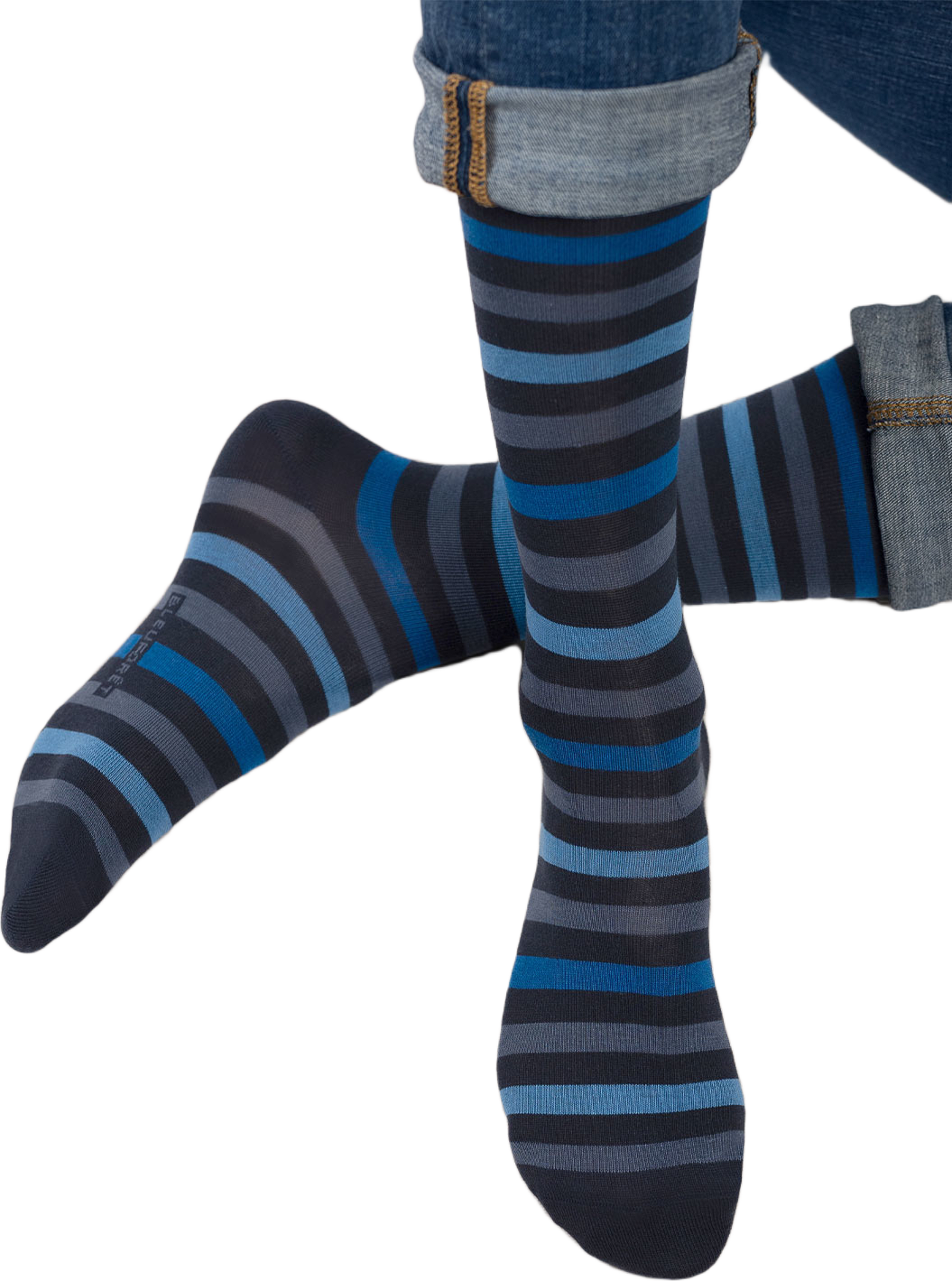 Socka, ränder, från BleuForêt, i färgen Marine/Bleu. Klicka för att öppna bilden i stort format