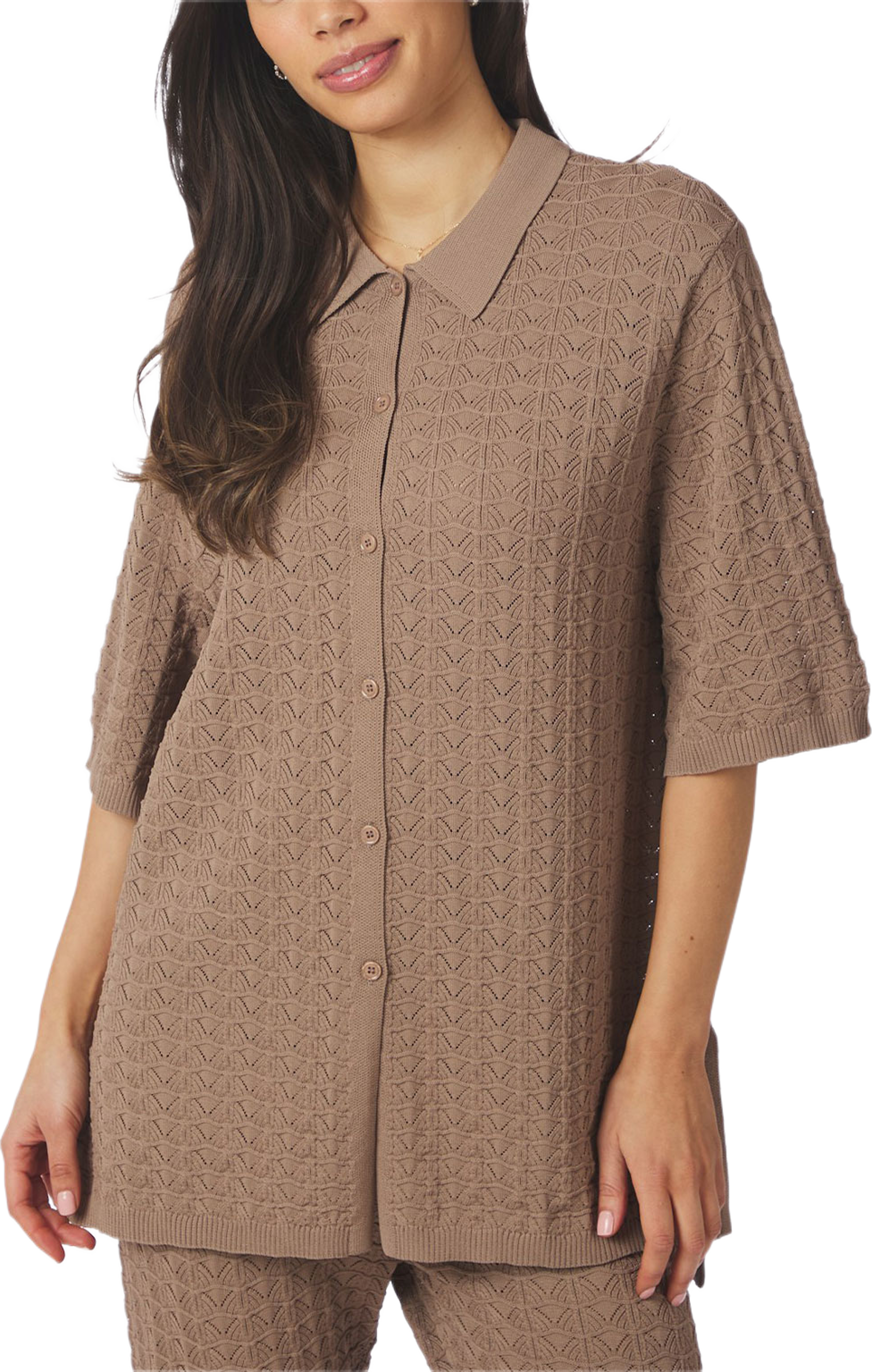 Sette Fine Crochet Blouse, från Neo Noir, i färgen Taupe. Klicka för att öppna bilden i stort format