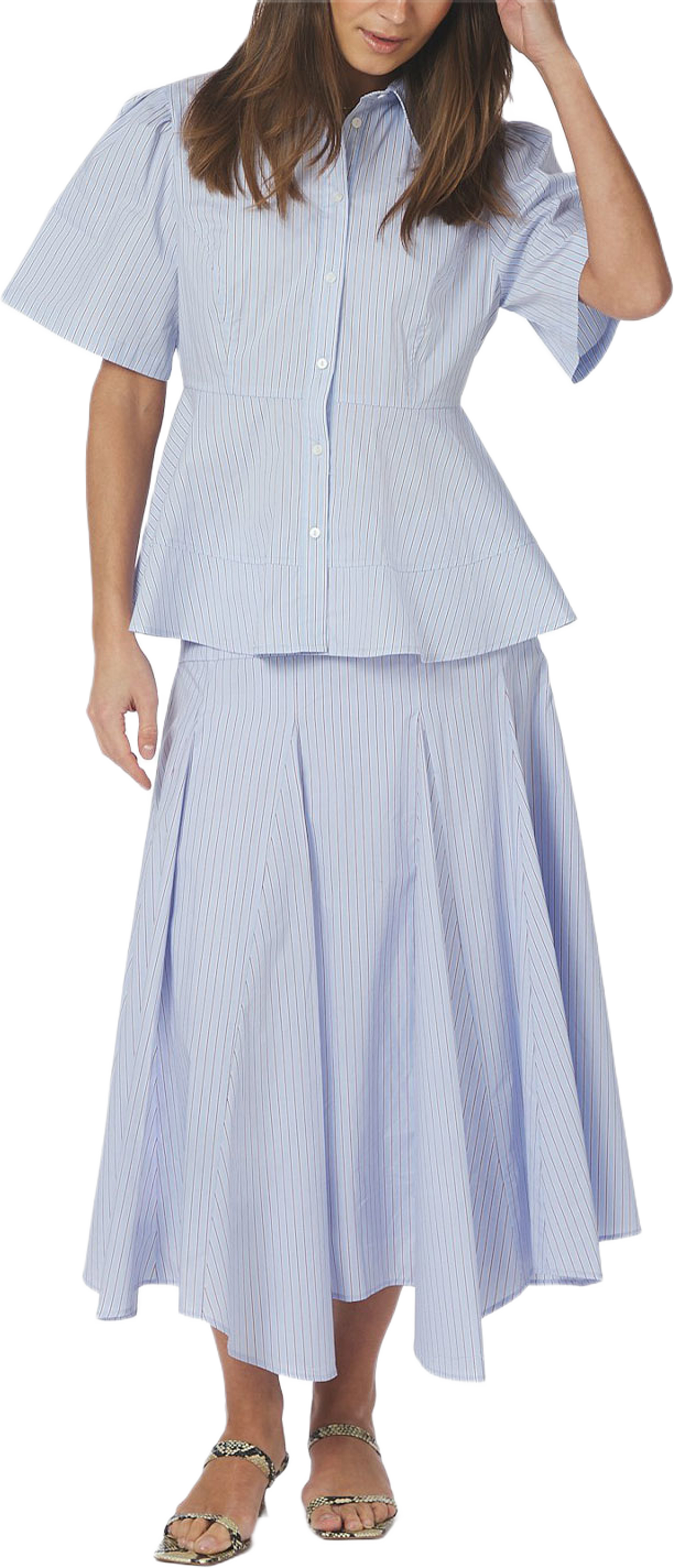 Janelle Stripe Shirt, från Neo Noir, i färgen Blue/Brown Stripe. Klicka för att öppna bilden i stort format