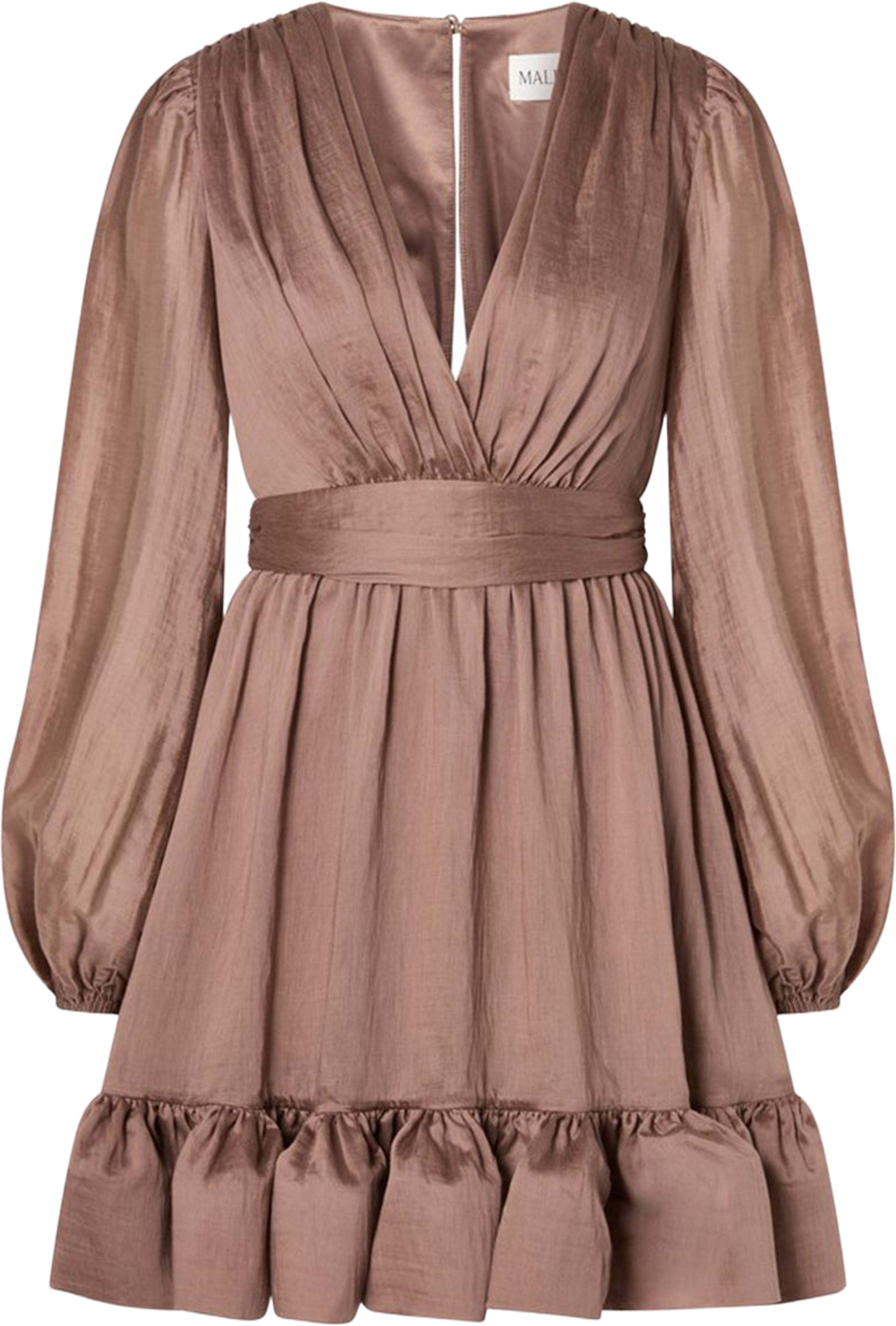 Jadie V-Neck Ruffled Mini Dress, från Malina, i färgen Taupe. Klicka för att öppna bilden i stort format