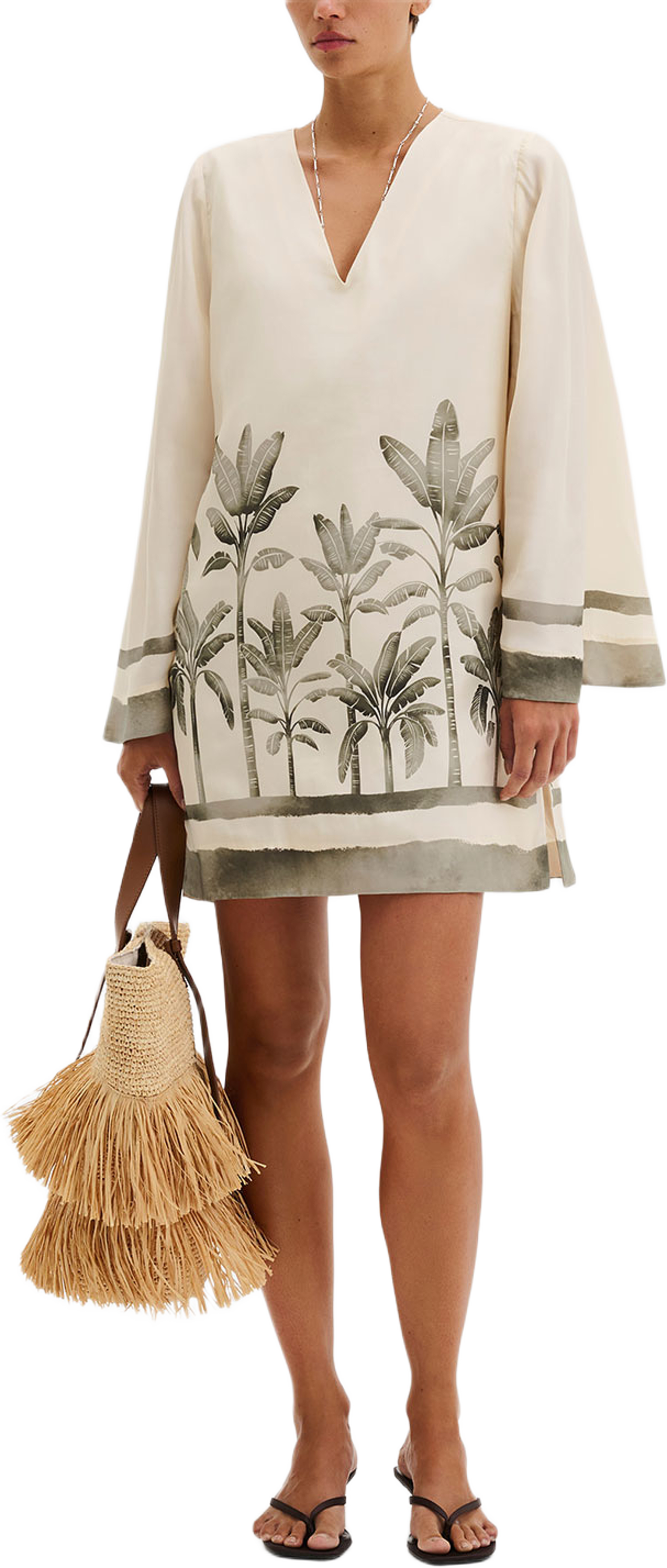 Leonella V-Neck Tunic Mini Dress, från Malina, i färgen Palm. Klicka för att öppna bilden i stort format