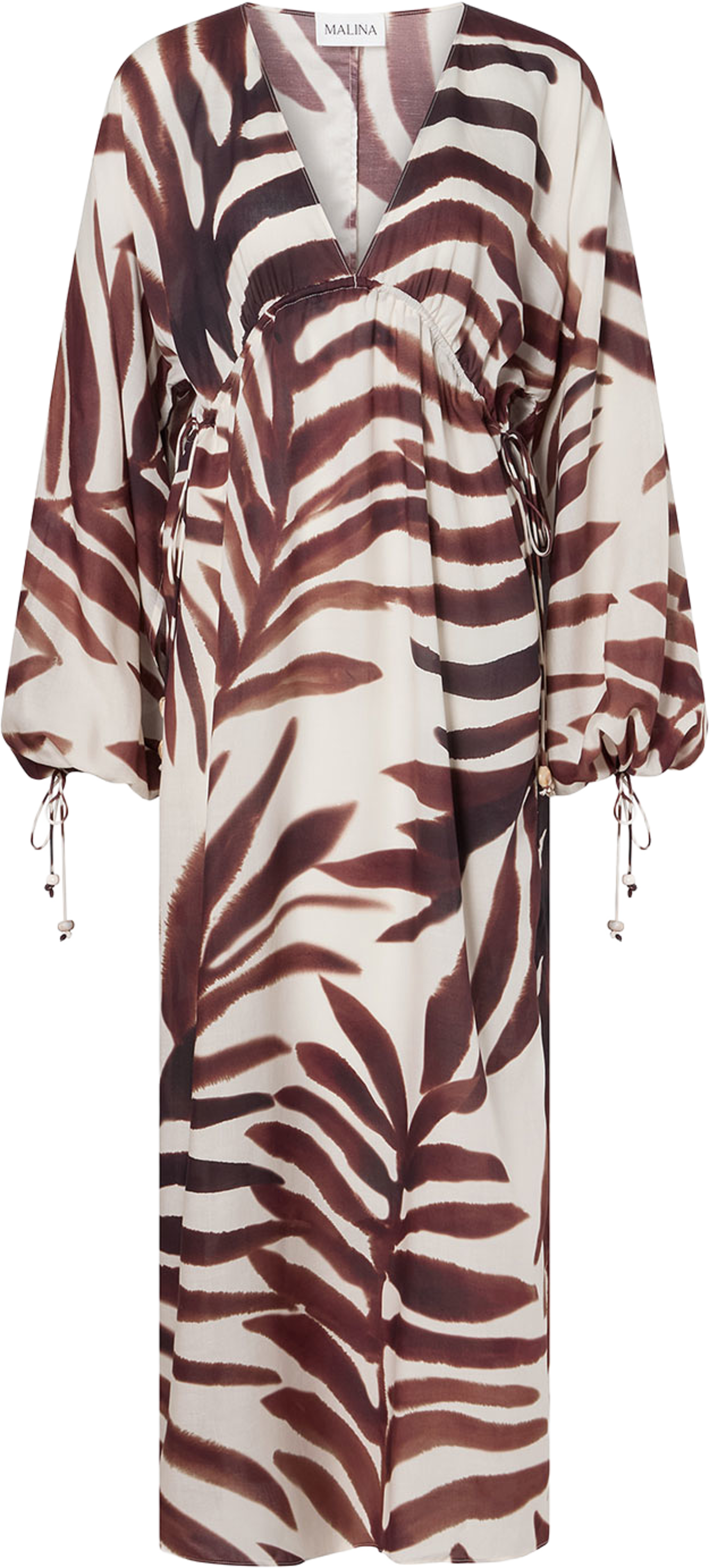 Joseline Sheer Drawstring Maxi Kaftan, från Malina, i färgen Burnt Leaf. Klicka för att öppna bilden i stort format