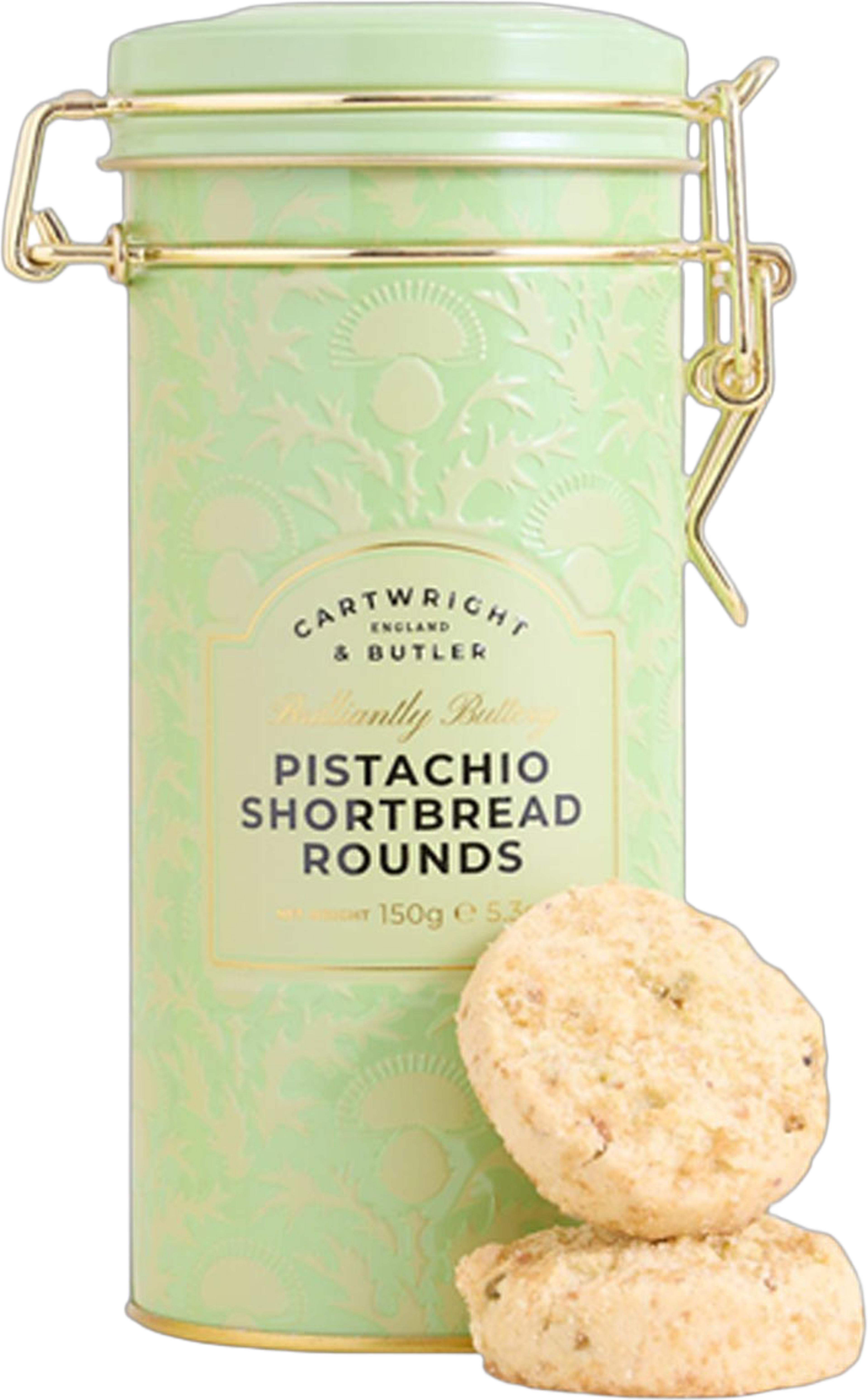 Pistachio Shortbread Rounds Plåt 150g, från Cartwright & Butler. Klicka för att öppna bilden i stort format