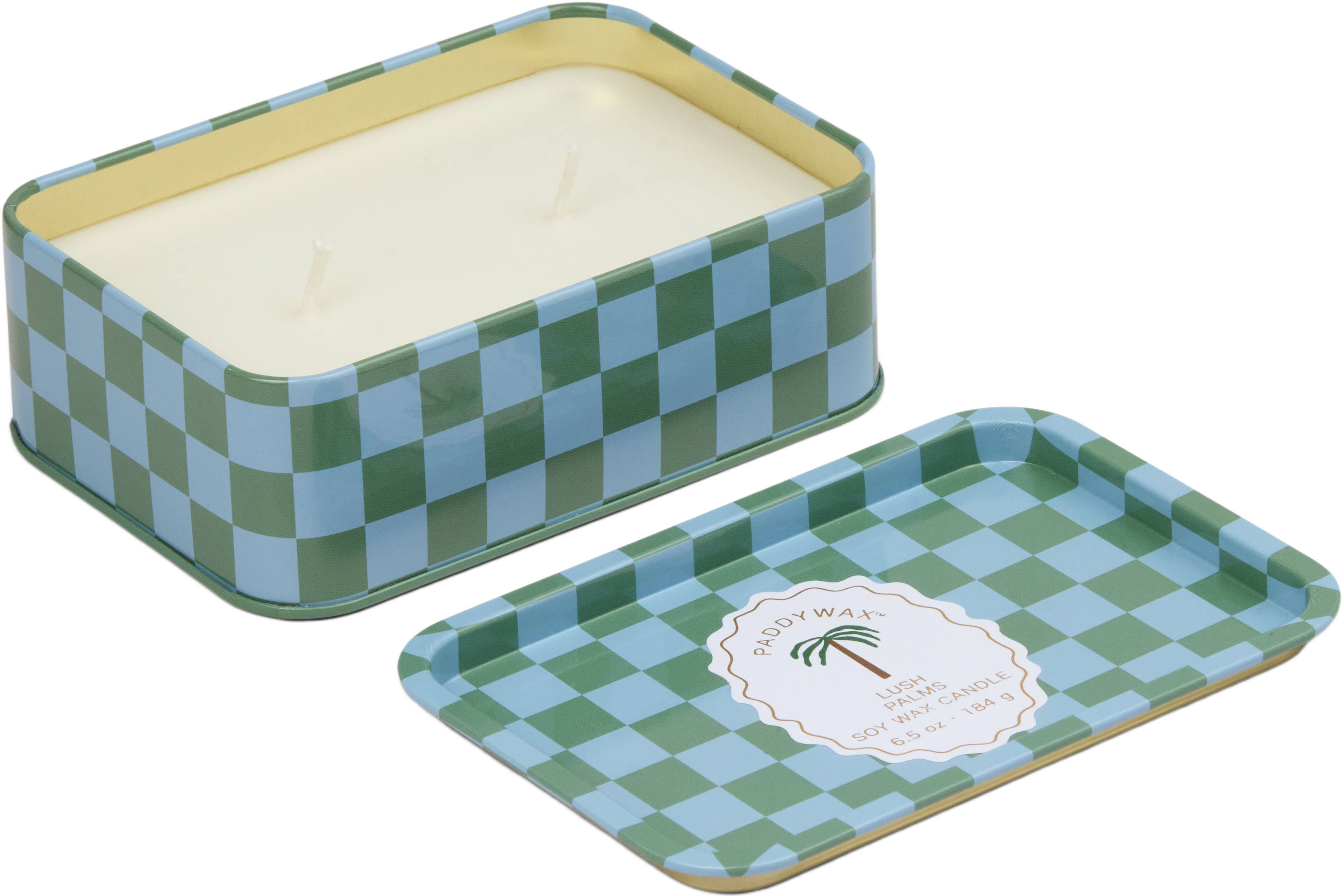 Doftljus plåtask Adopo Palm Printed Tin Candle - Lush Palms, från Paddywax. Klicka för att öppna bilden i stort format