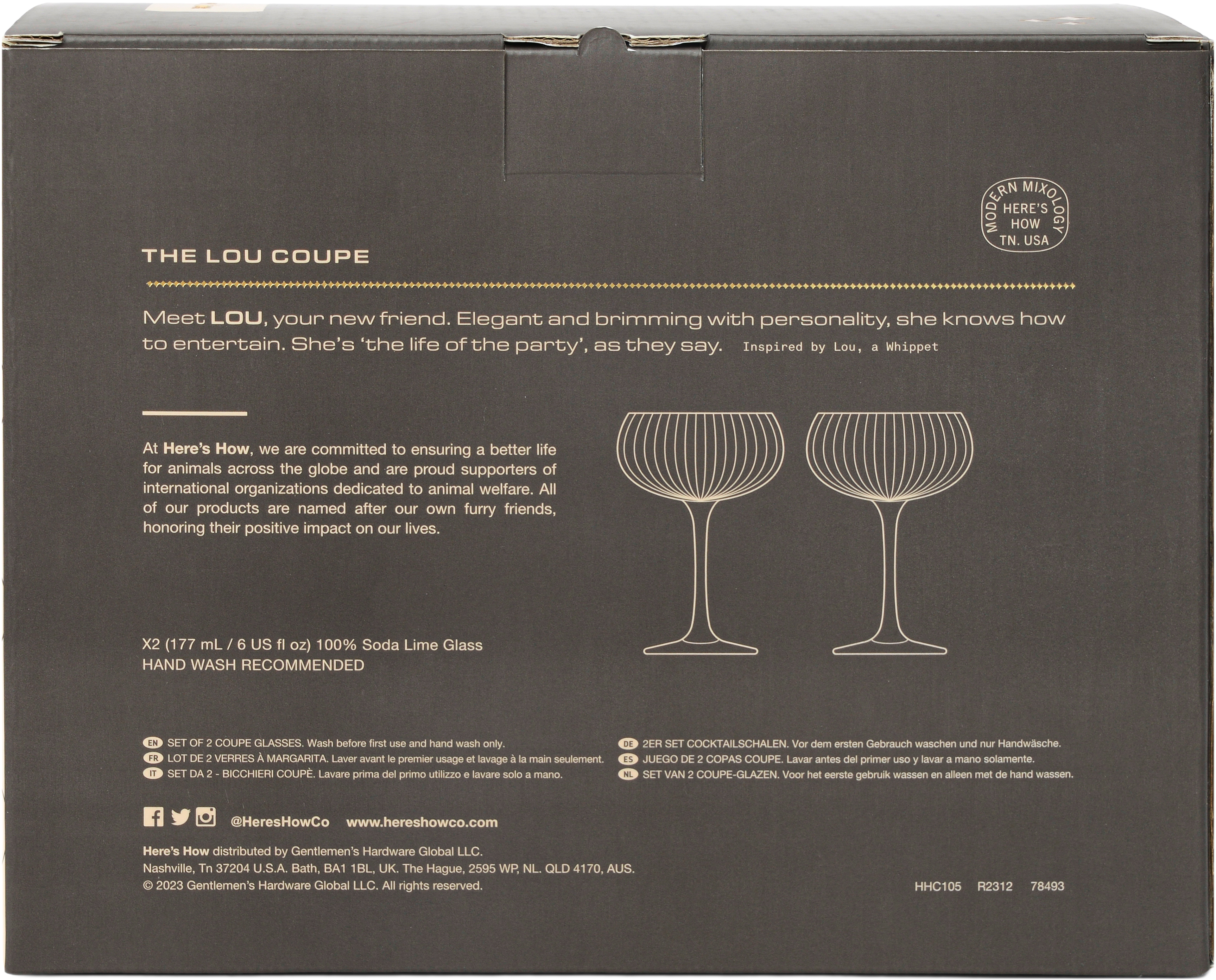 Glas Coupe The Lou- Set om 2- Rökgrå, från Here's How. Klicka för att öppna bilden i stort format