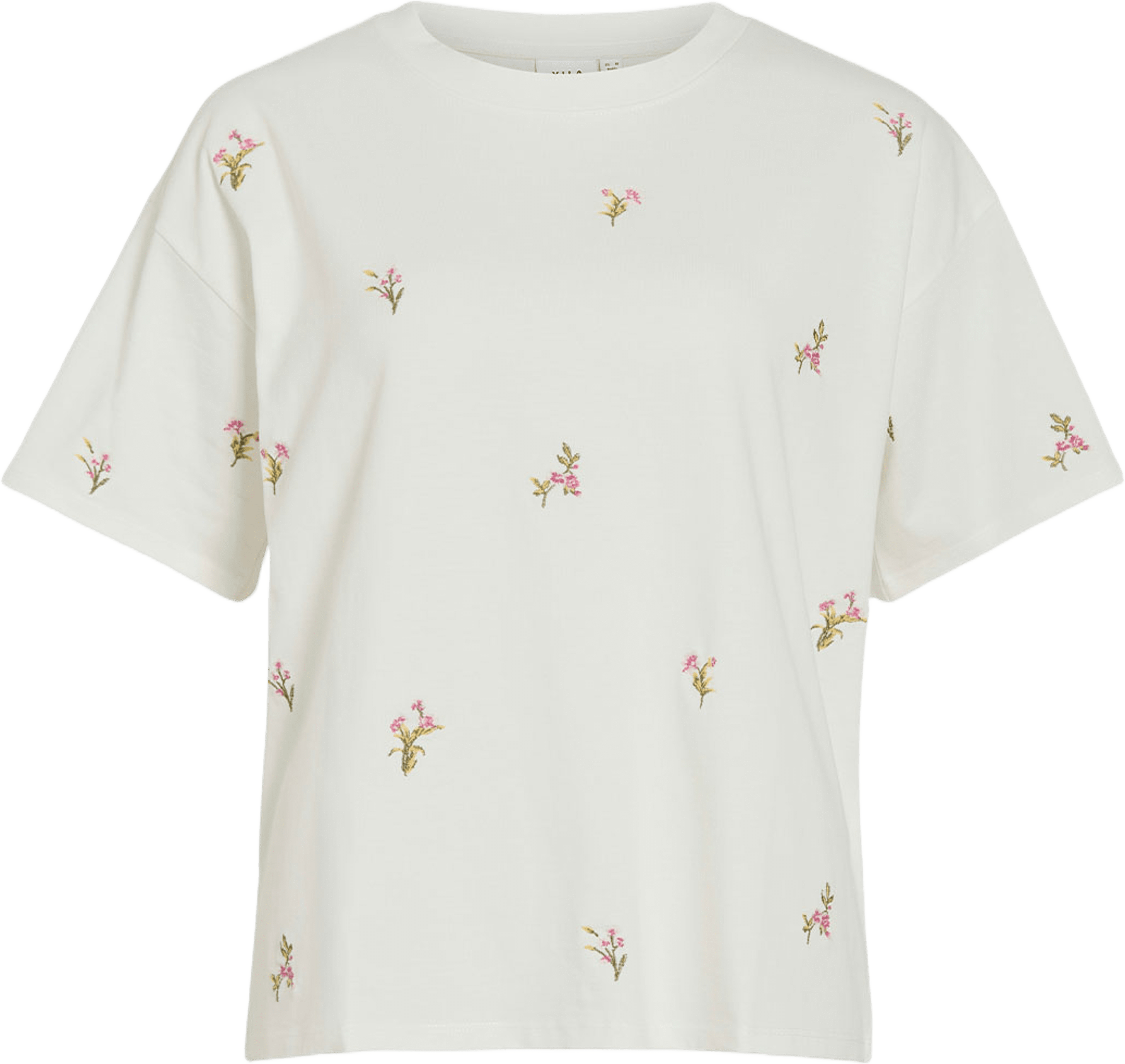 Vimonie T-Shirt, från Vila, i färgen Snow White Emb Flowers. Klicka för att öppna bilden i stort format