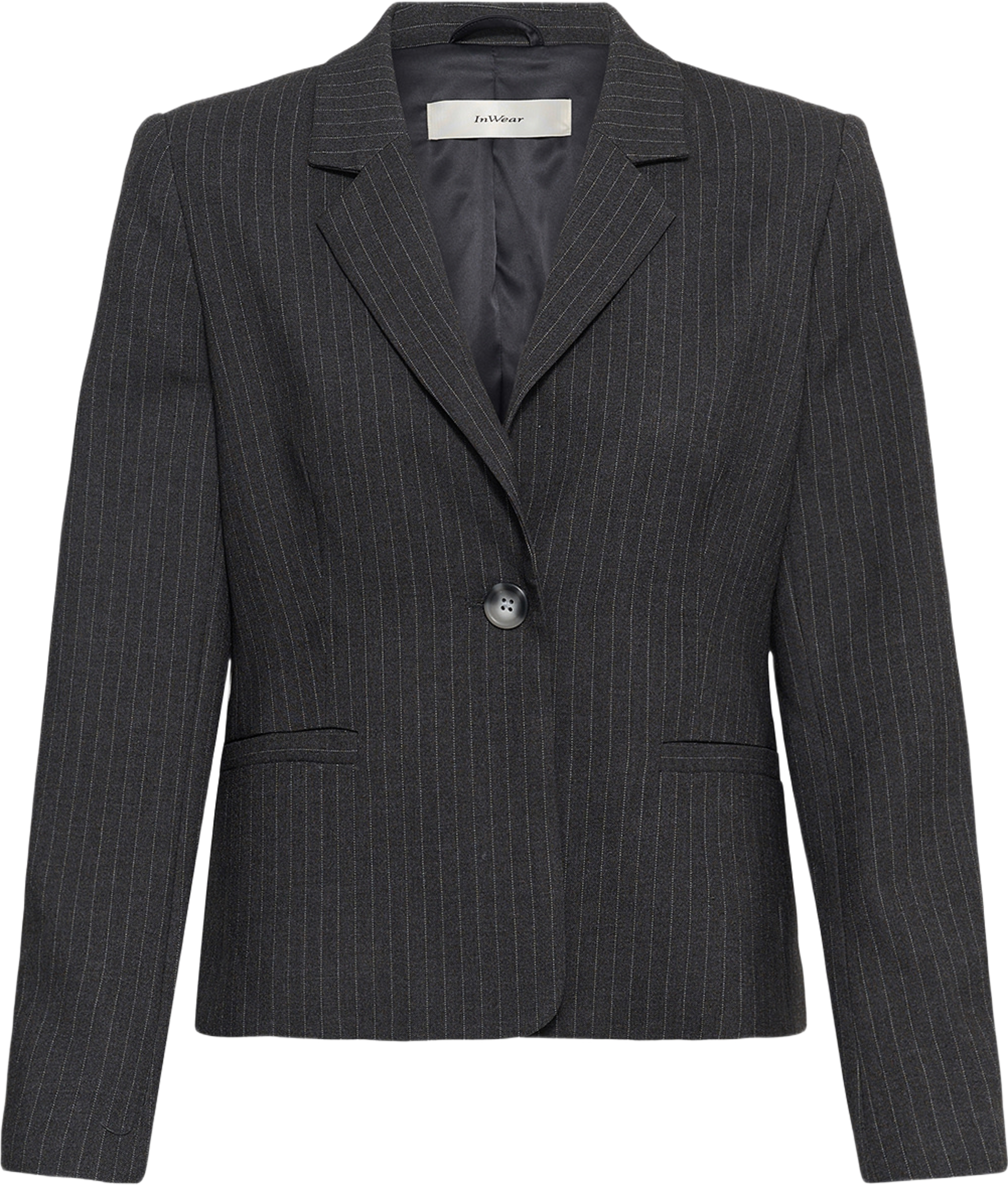 YuktaIW Pinstripe Blazer, från Inwear, i färgen Grey Pinstripe. Klicka för att öppna bilden i stort format