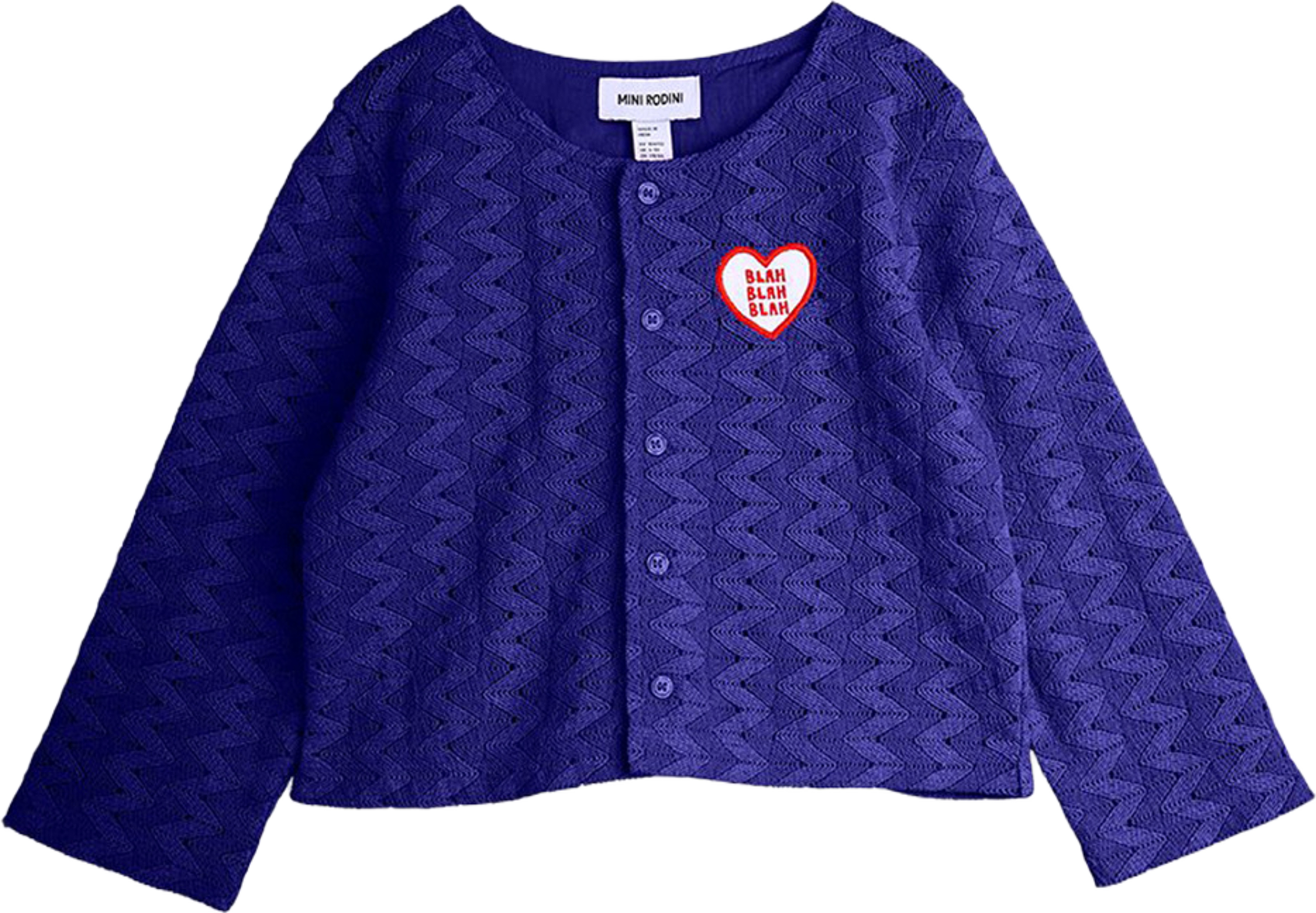 Lace Patch Cardigan, från Mini Rodini, i färgen Blue. Klicka för att öppna bilden i stort format