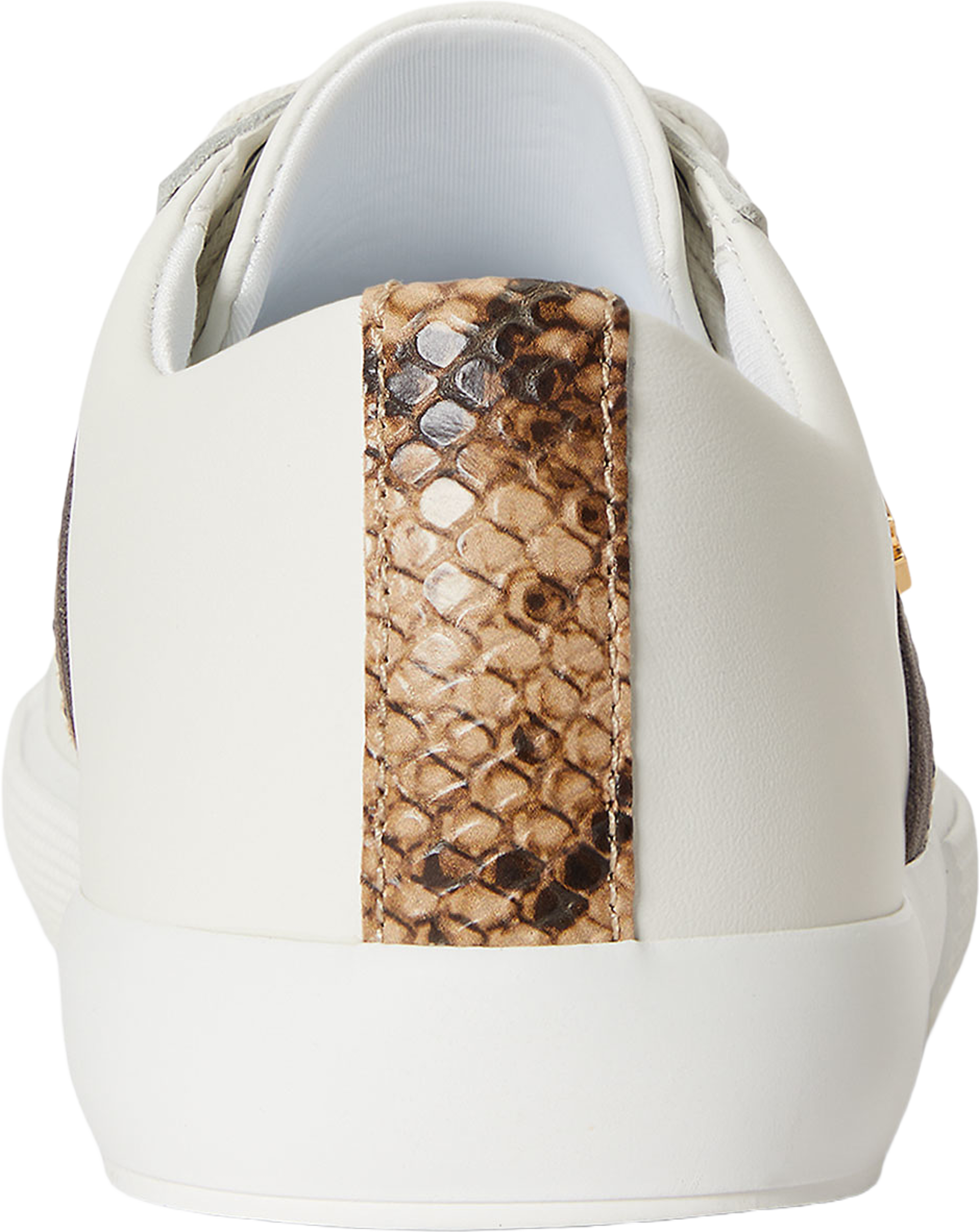 Janson II Embossed-Trim Leather Sneaker, från Lauren Ralph Lauren, i färgen Snow White/Tan Mlt/Chstnt Brwn. Klicka för att öppna bilden i stort format