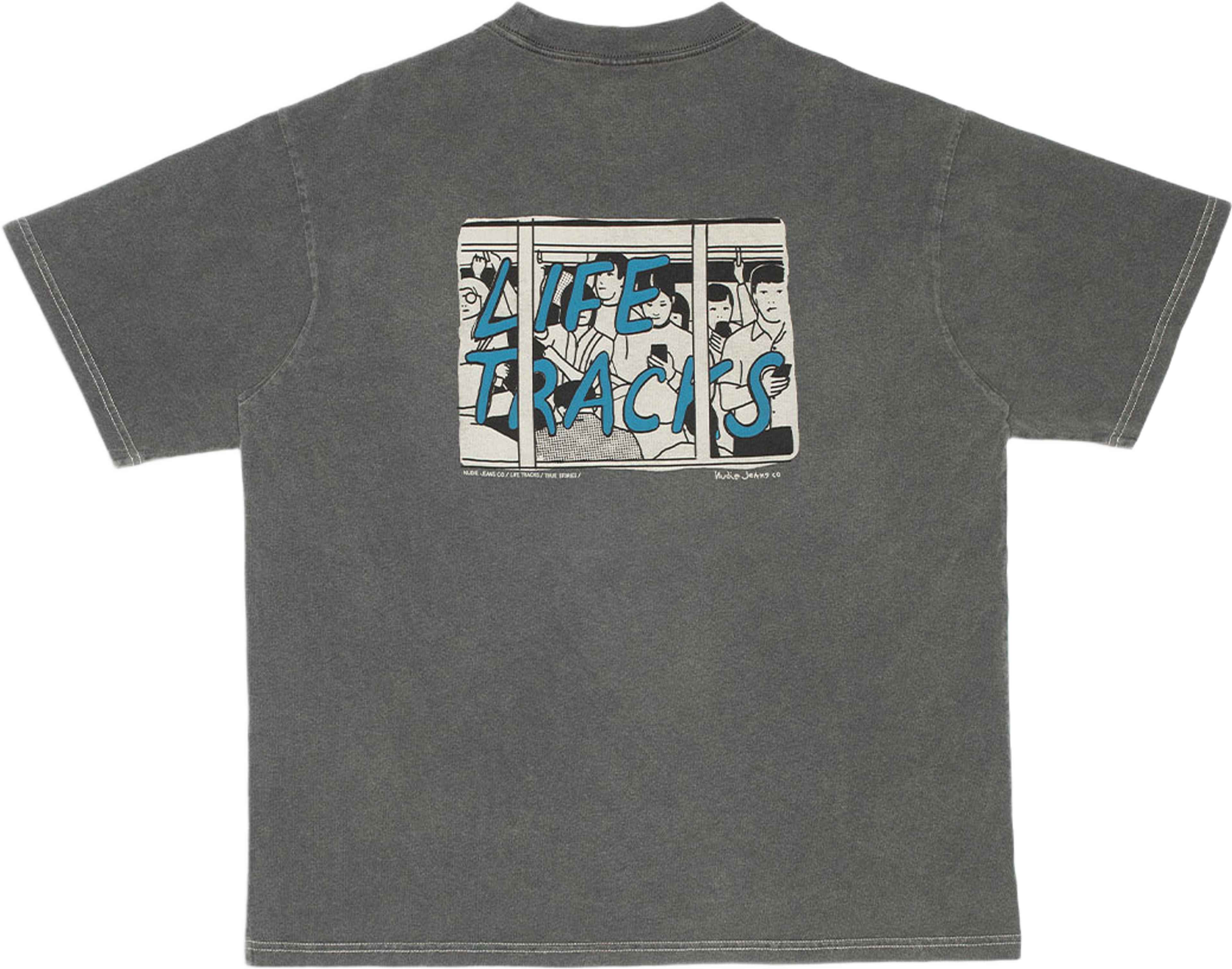 Koffe T-Shirt Life Tracks III, från Nudie Jeans, i färgen Antracite. Klicka för att öppna bilden i stort format