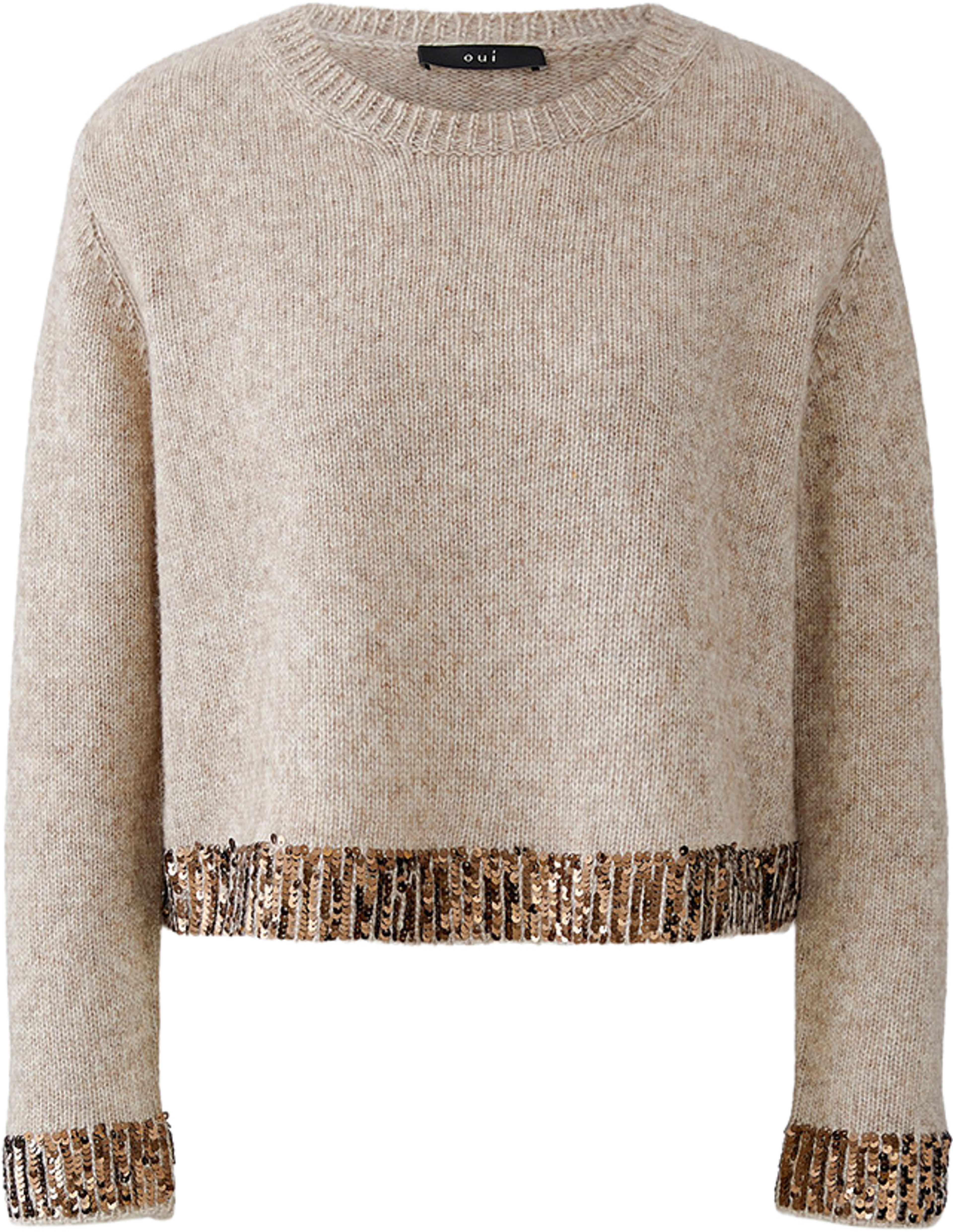 Stickad tröja, från Oui, i färgen Lt.beige Melange. Klicka för att öppna bilden i stort format