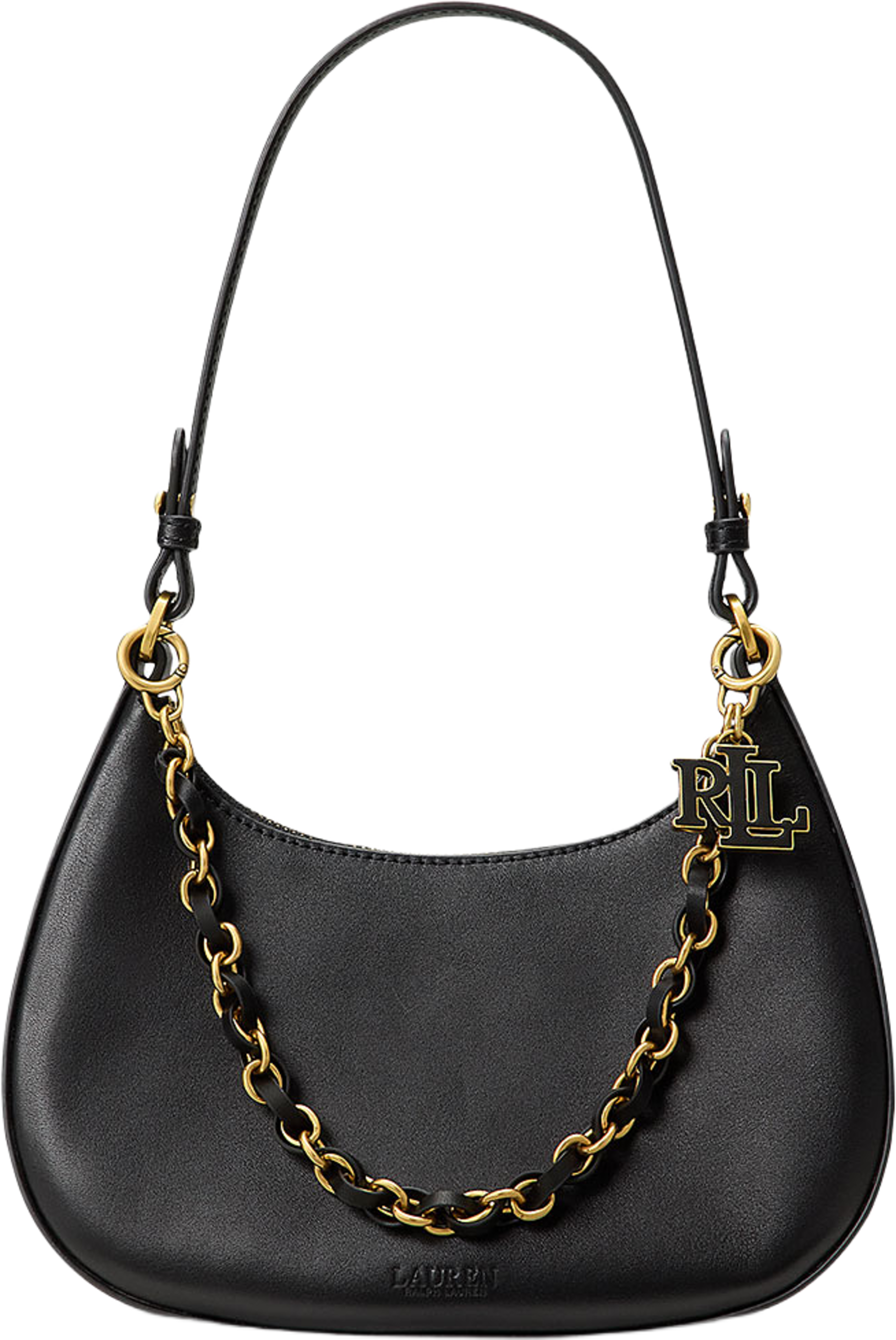 Leather Medium Marcy Zip Shoulder Bag, från Lauren Ralph Lauren, i färgen Black. Klicka för att öppna bilden i stort format