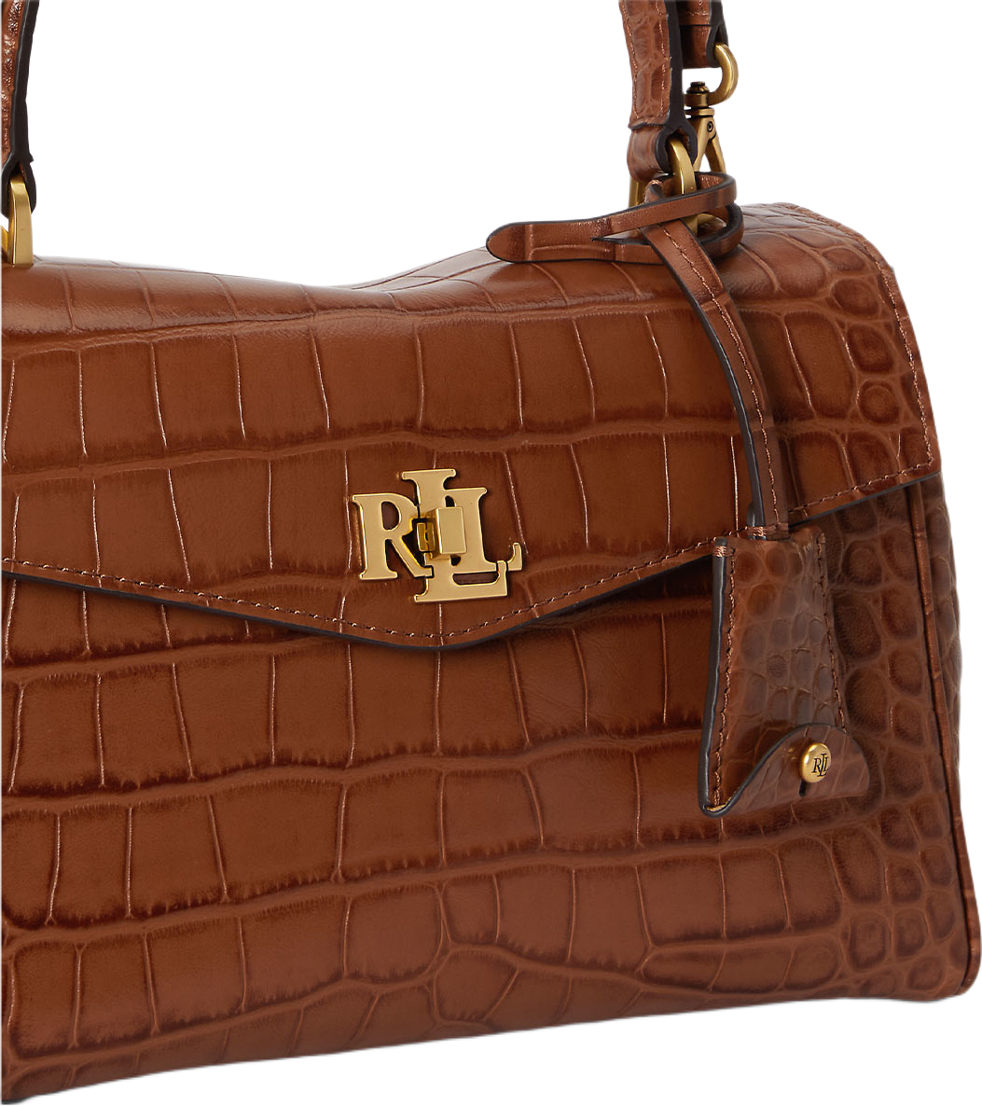 Croc-Embossed Small Farrah Soft Satchel, från Lauren Ralph Lauren, i färgen Lauren Tan. Klicka för att öppna bilden i stort format