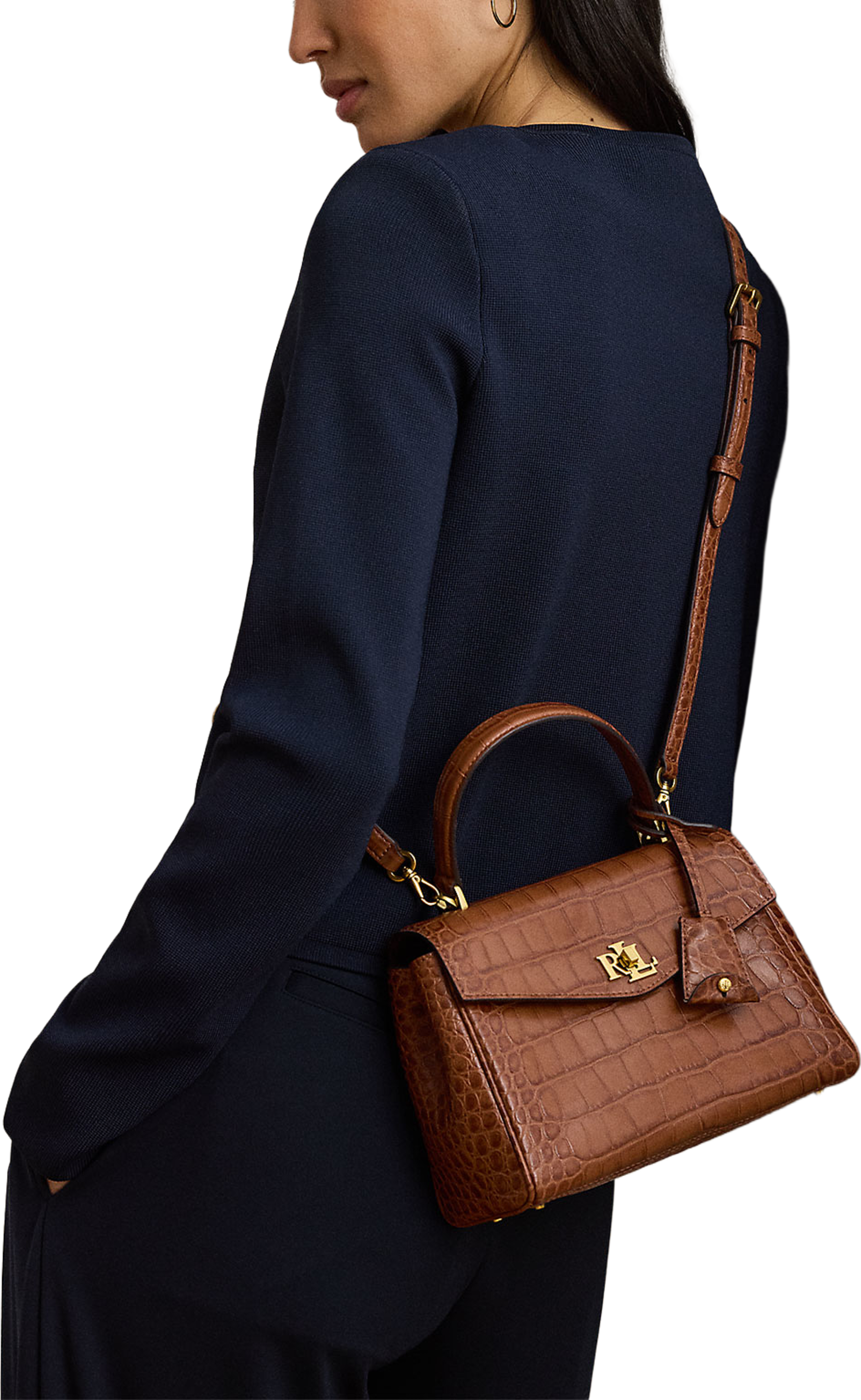 Croc-Embossed Small Farrah Soft Satchel, från Lauren Ralph Lauren, i färgen Lauren Tan. Klicka för att öppna bilden i stort format
