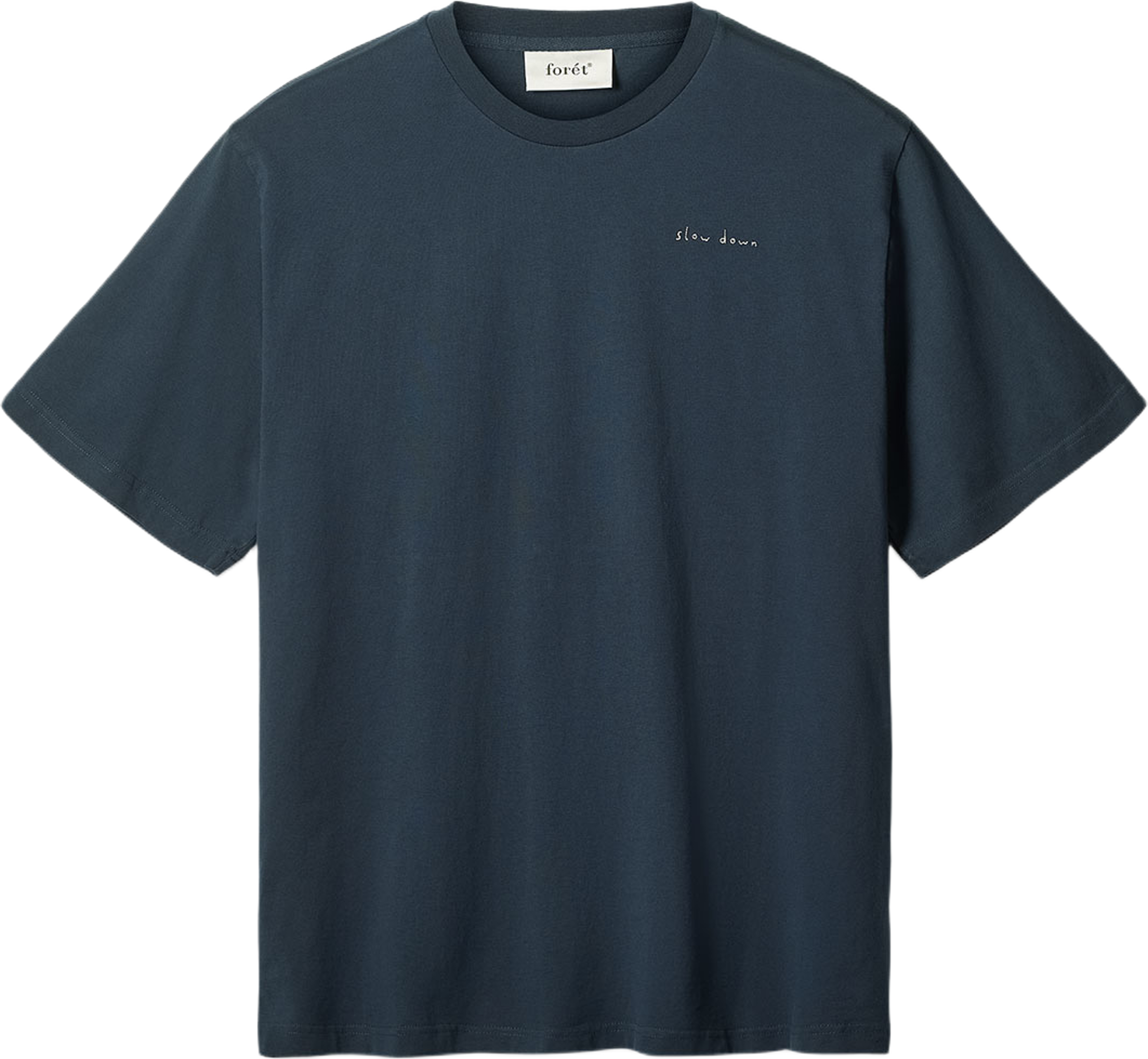 Slow Down T-Shirt, från Forét, i färgen Navy. Klicka för att öppna bilden i stort format