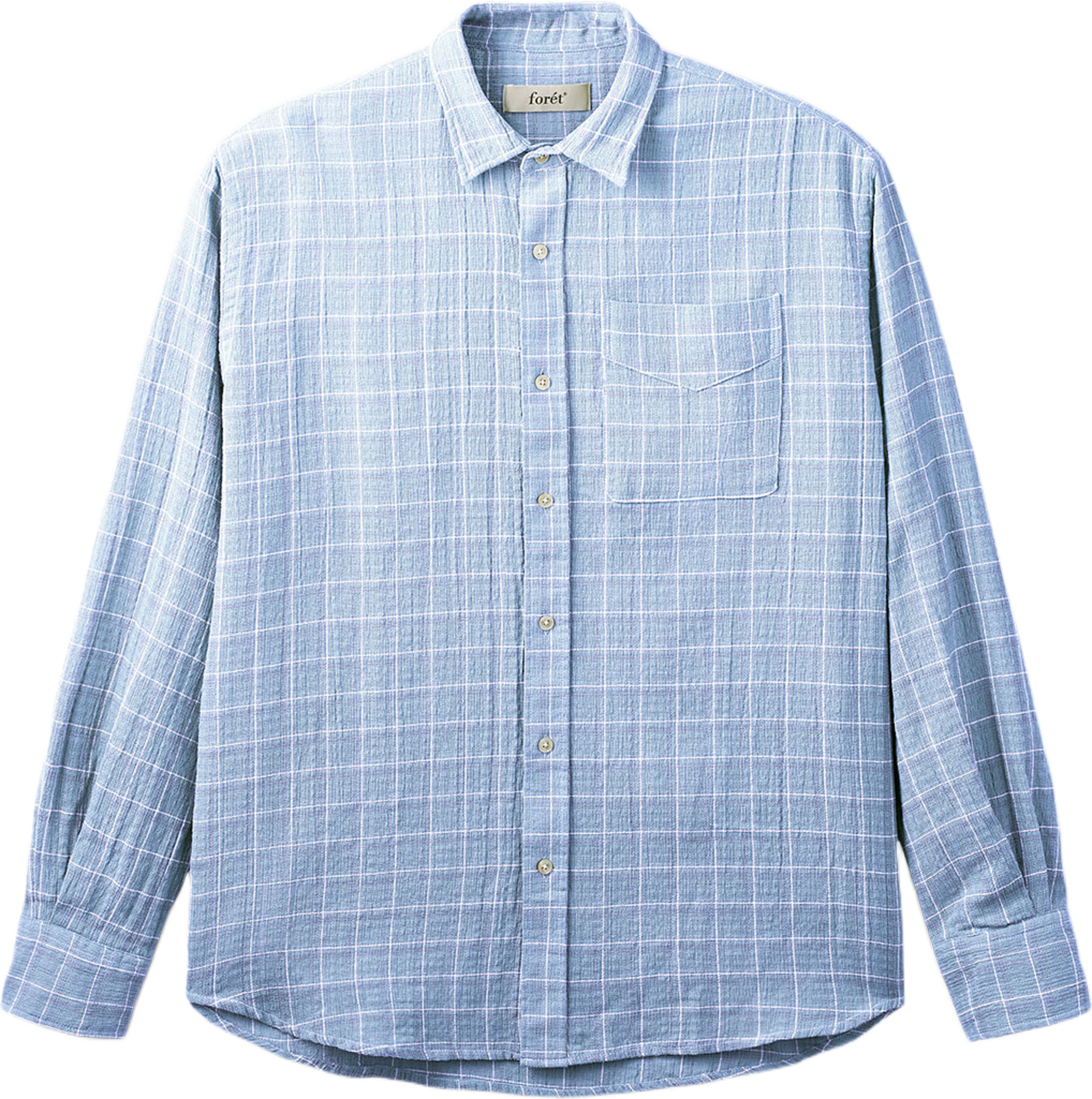 Scout Relaxed Fit Weave Check Shirt, från Forét, i färgen Light Blue Check. Klicka för att öppna bilden i stort format