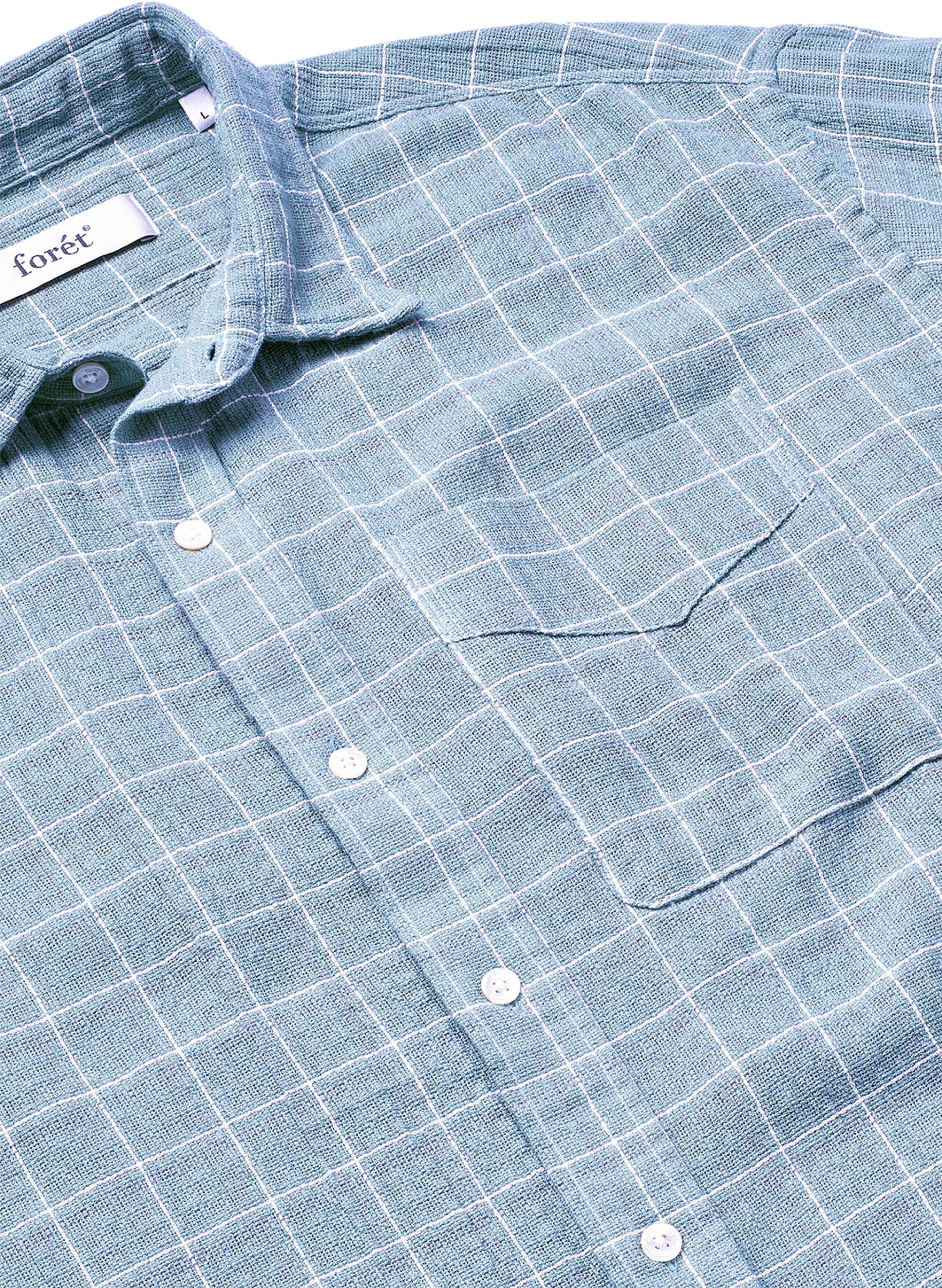 Scout Relaxed Fit Weave Check Shirt, från Forét, i färgen Light Blue Check. Klicka för att öppna bilden i stort format