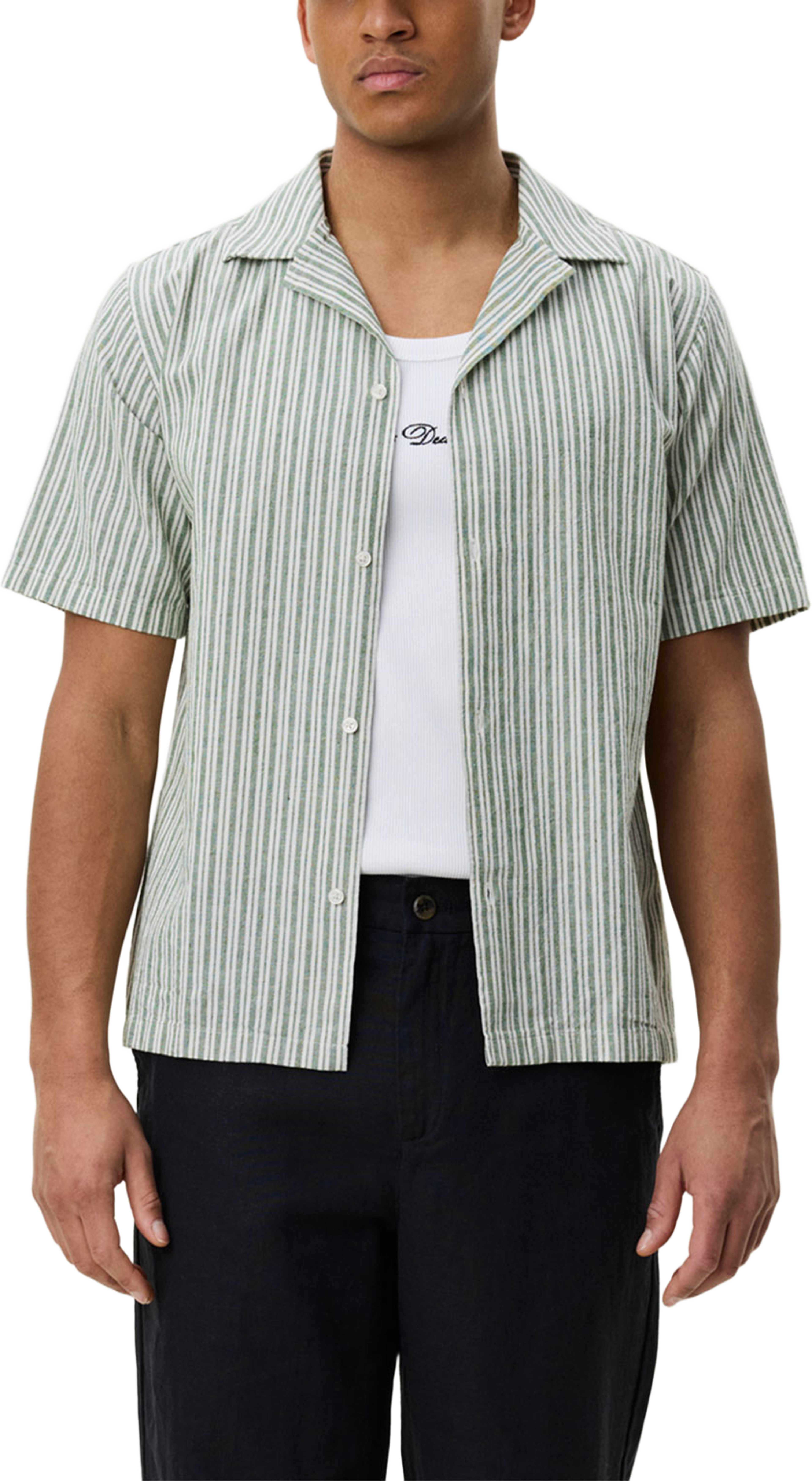 Stripe Cotton-Linen Shirt, från LES DEUX, i färgen Artichoke Green. Klicka för att öppna bilden i stort format