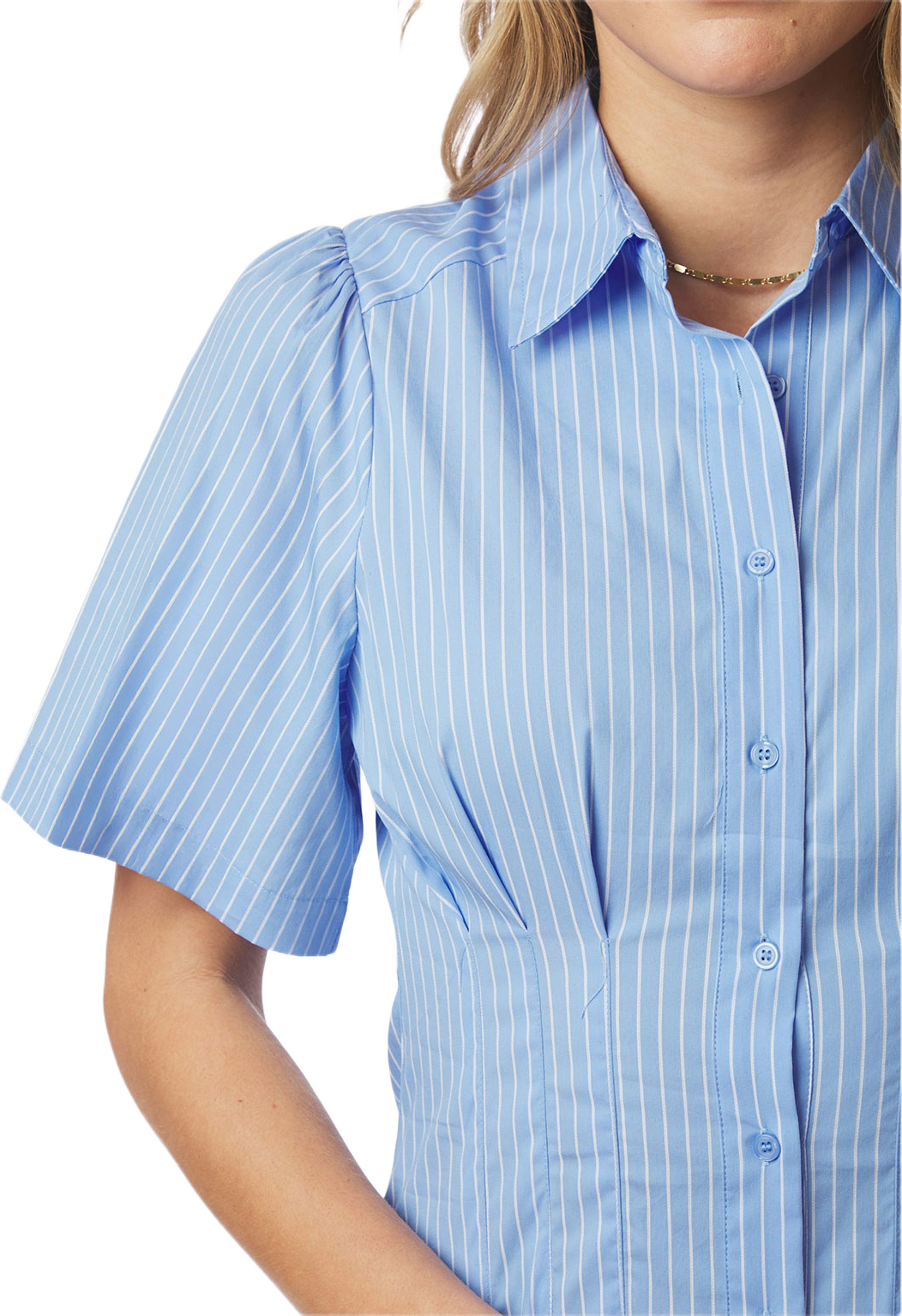 Baia Stripe Poplin Dress, från Neo Noir, i färgen Light Blue. Klicka för att öppna bilden i stort format