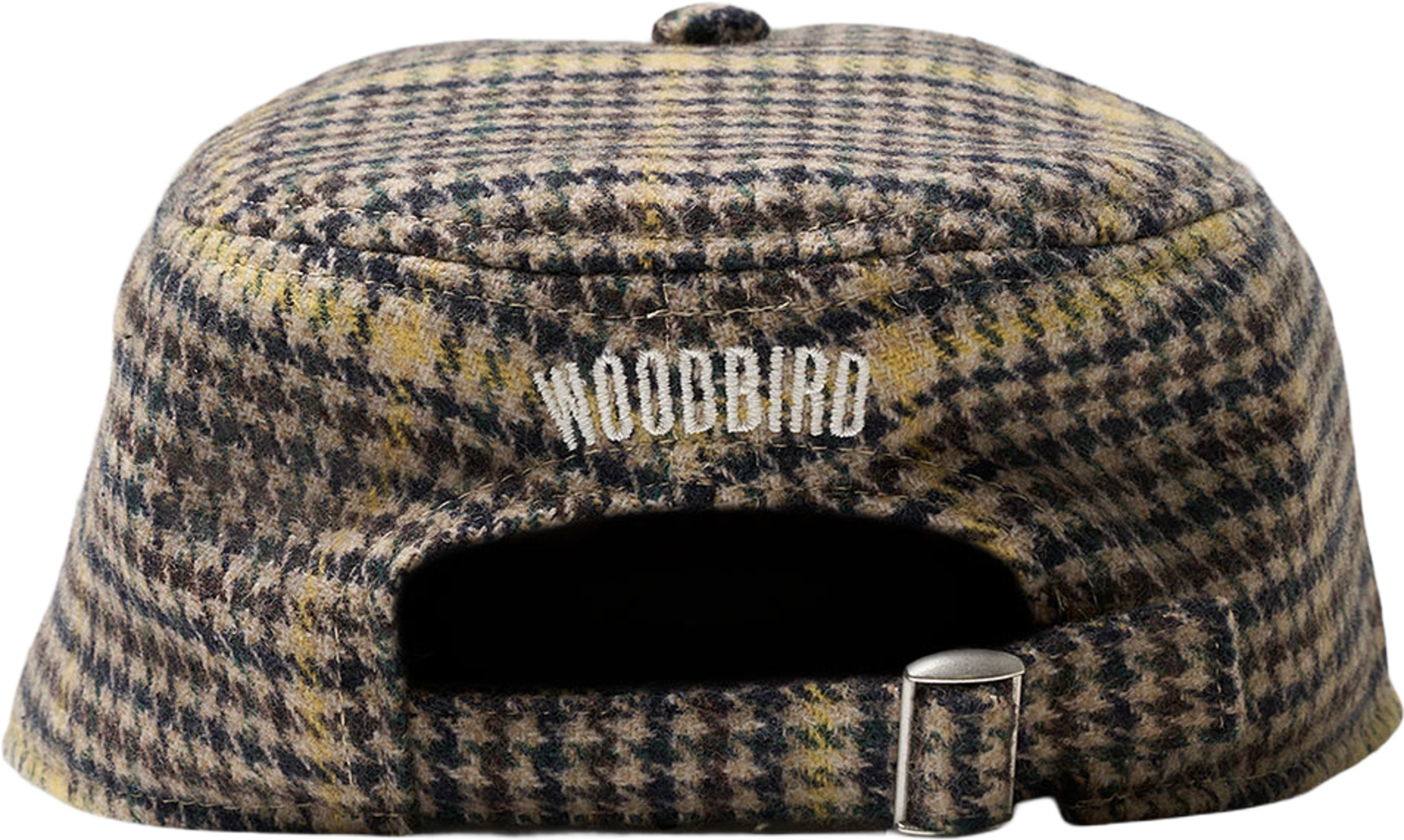 Yin Check Pillbox Cap, från Woodbird, i färgen Sand-yellow. Klicka för att öppna bilden i stort format