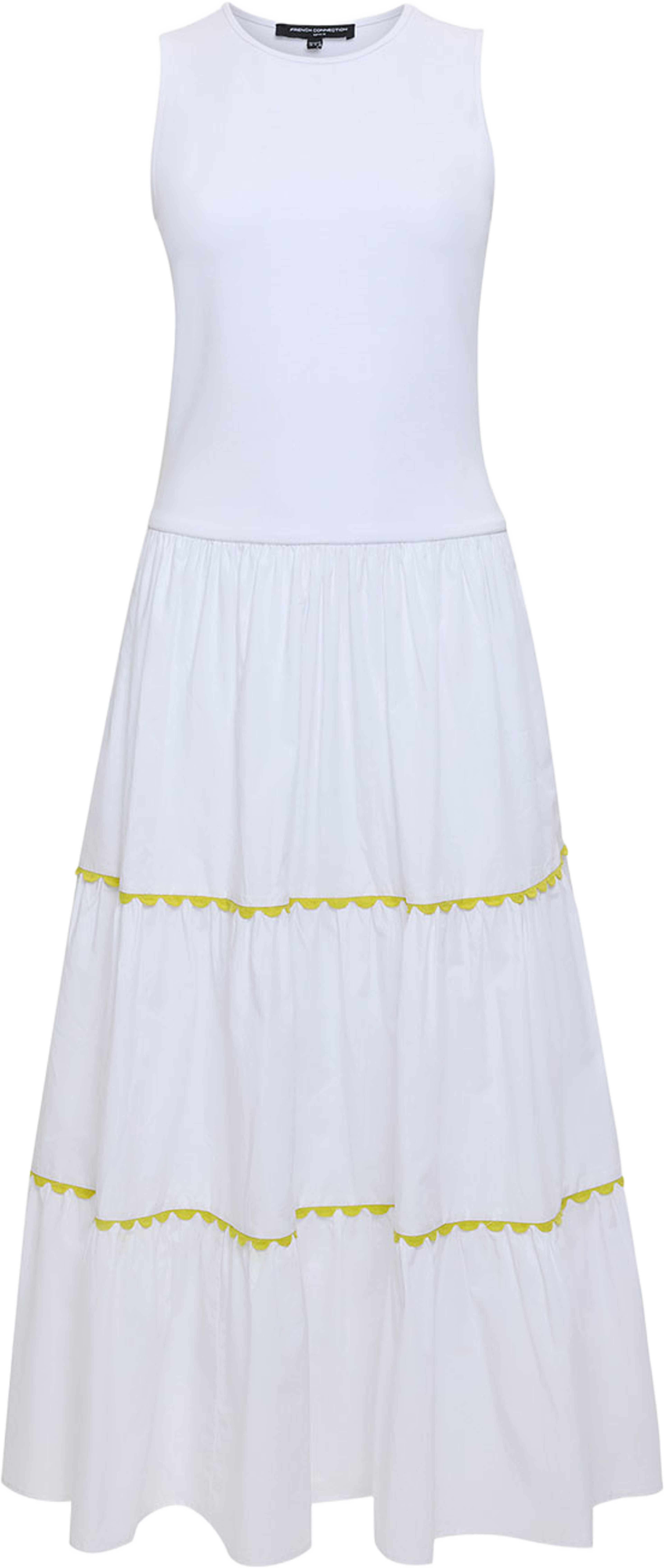 Kayle Jia Mix Ric Rac Midi Dress, från French Connection, i färgen White/Yellow. Klicka för att öppna bilden i stort format