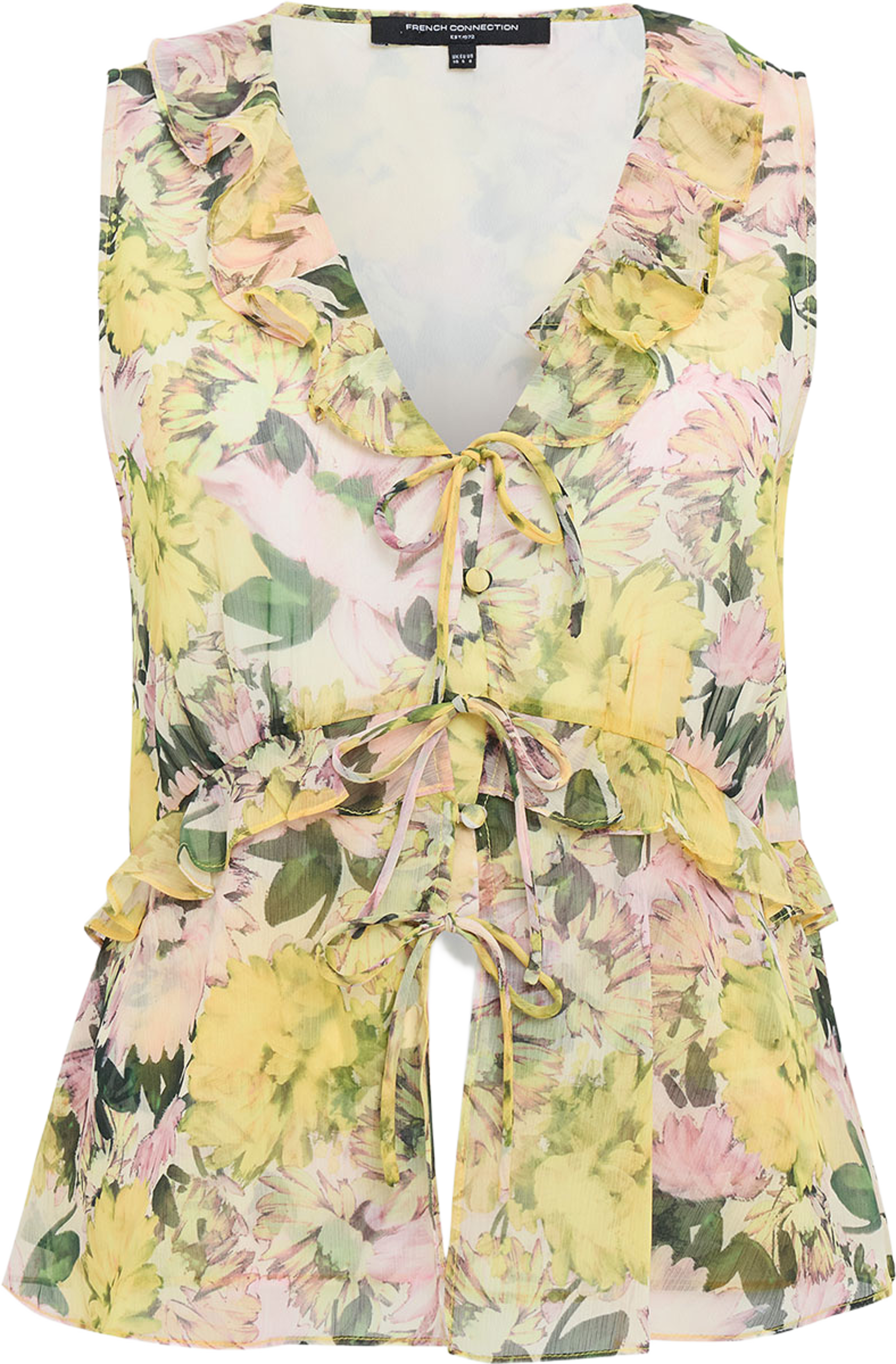 Carla Chiffon Sleeveless Tie Up Top, från French Connection, i färgen Yellow Multi. Klicka för att öppna bilden i stort format