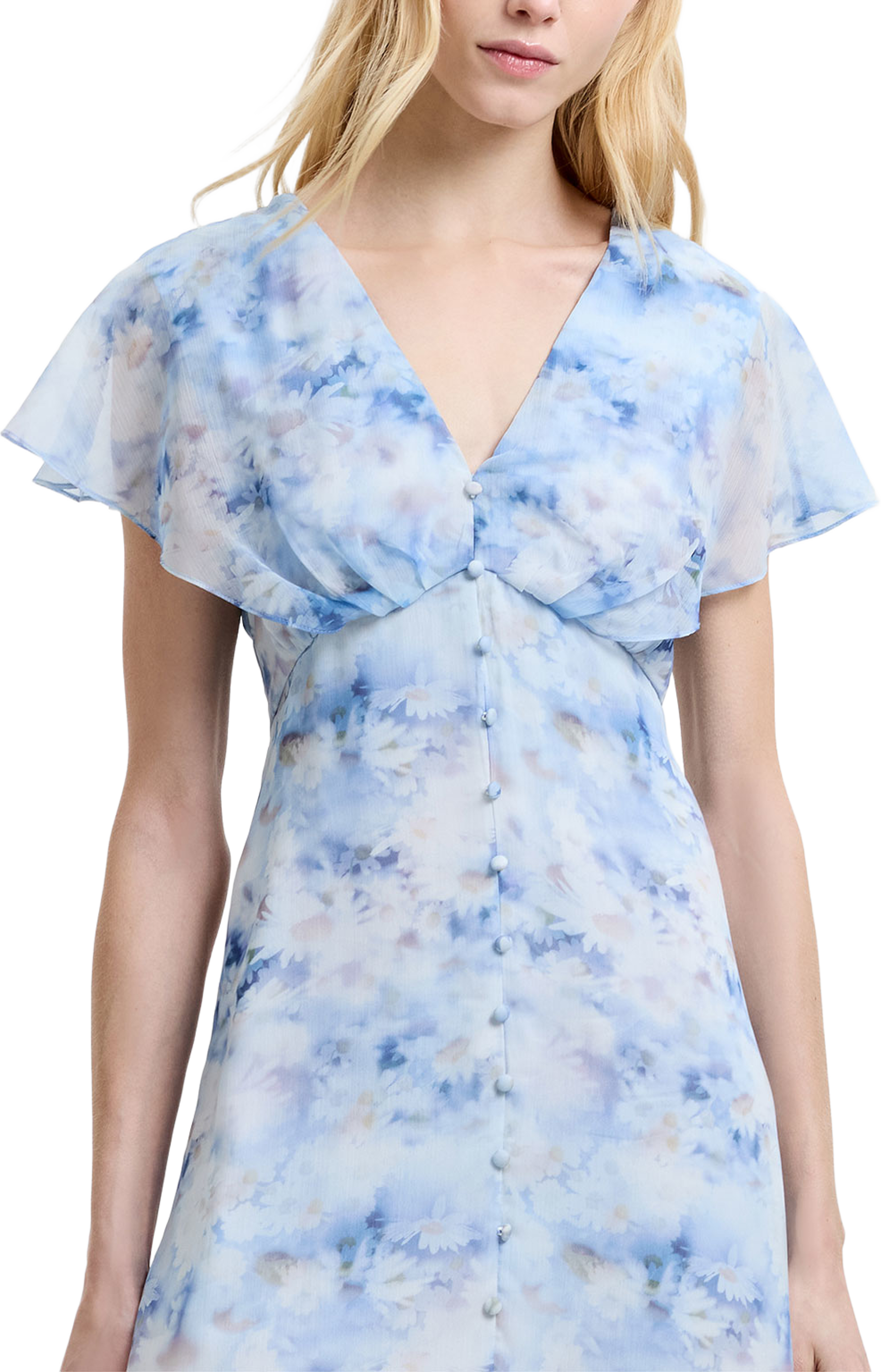 Daisy Emina Georgette Midi Dress, från French Connection, i färgen Blue Multi. Klicka för att öppna bilden i stort format
