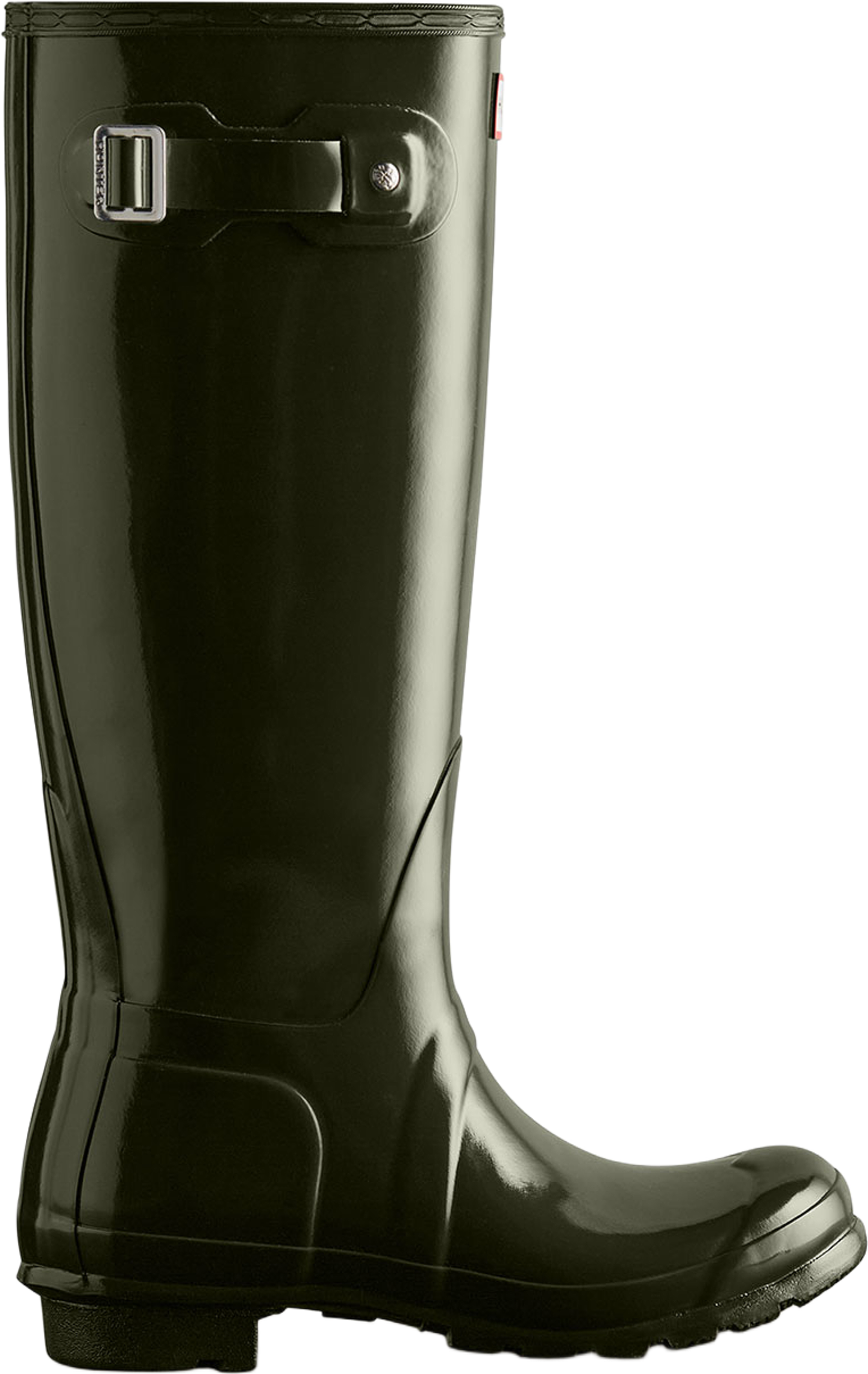 Womens Original Tall Gloss Boot, från Hunter, i färgen Dark Olive. Klicka för att öppna bilden i stort format