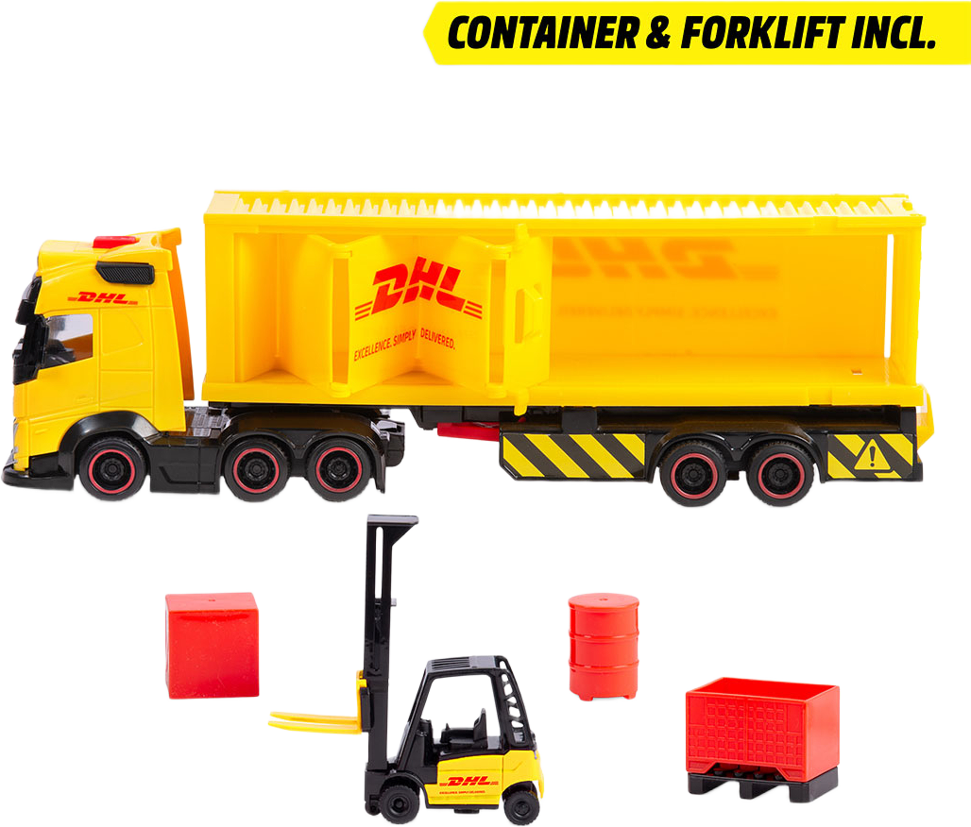 Dickie Toys DHL Transportlastbil, från Dickie, i färgen Gul. Klicka för att öppna bilden i stort format
