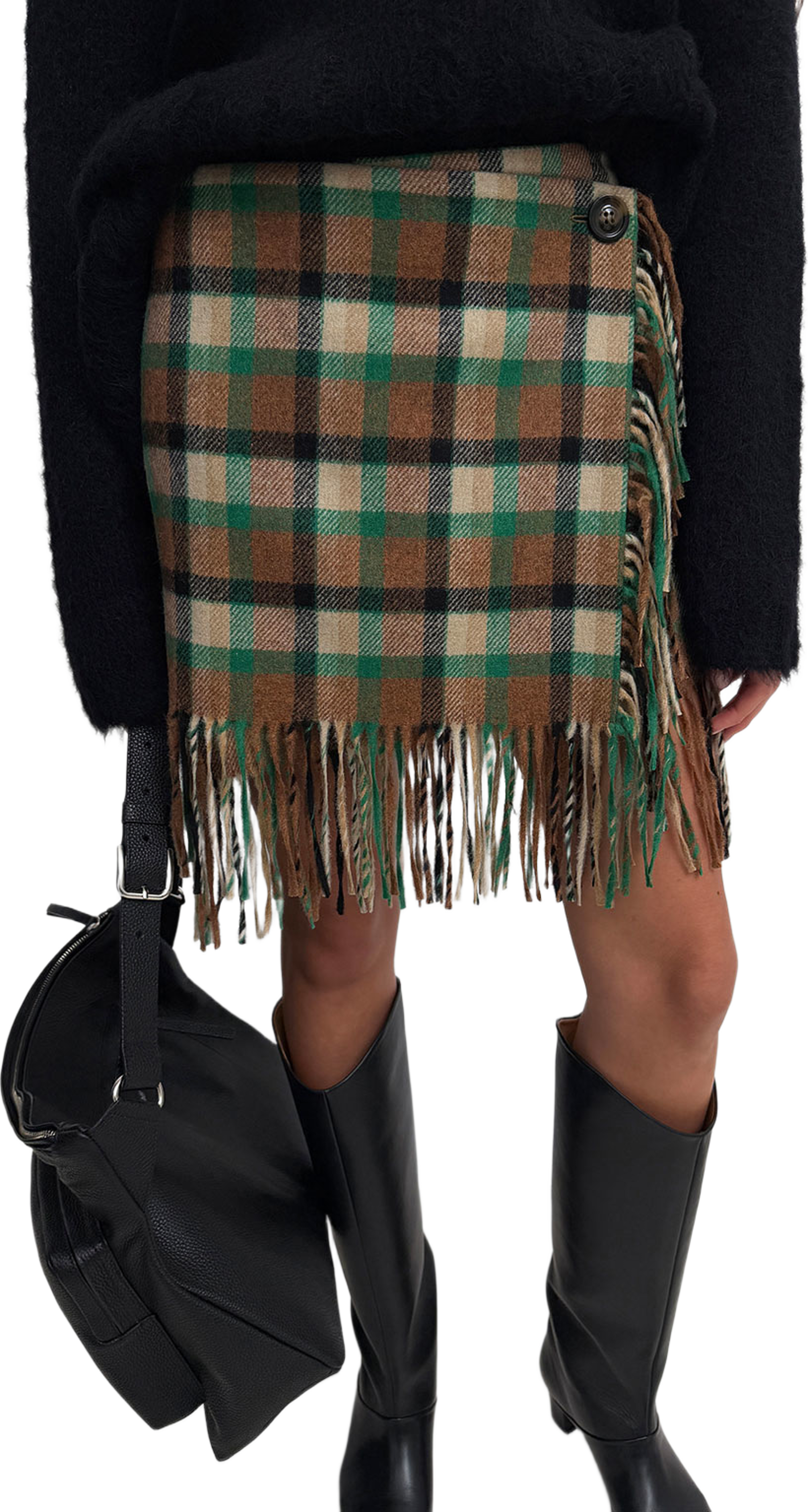 Aera Check Fringe, från Rodebjer, i färgen Nutty/Leaf Green. Klicka för att öppna bilden i stort format
