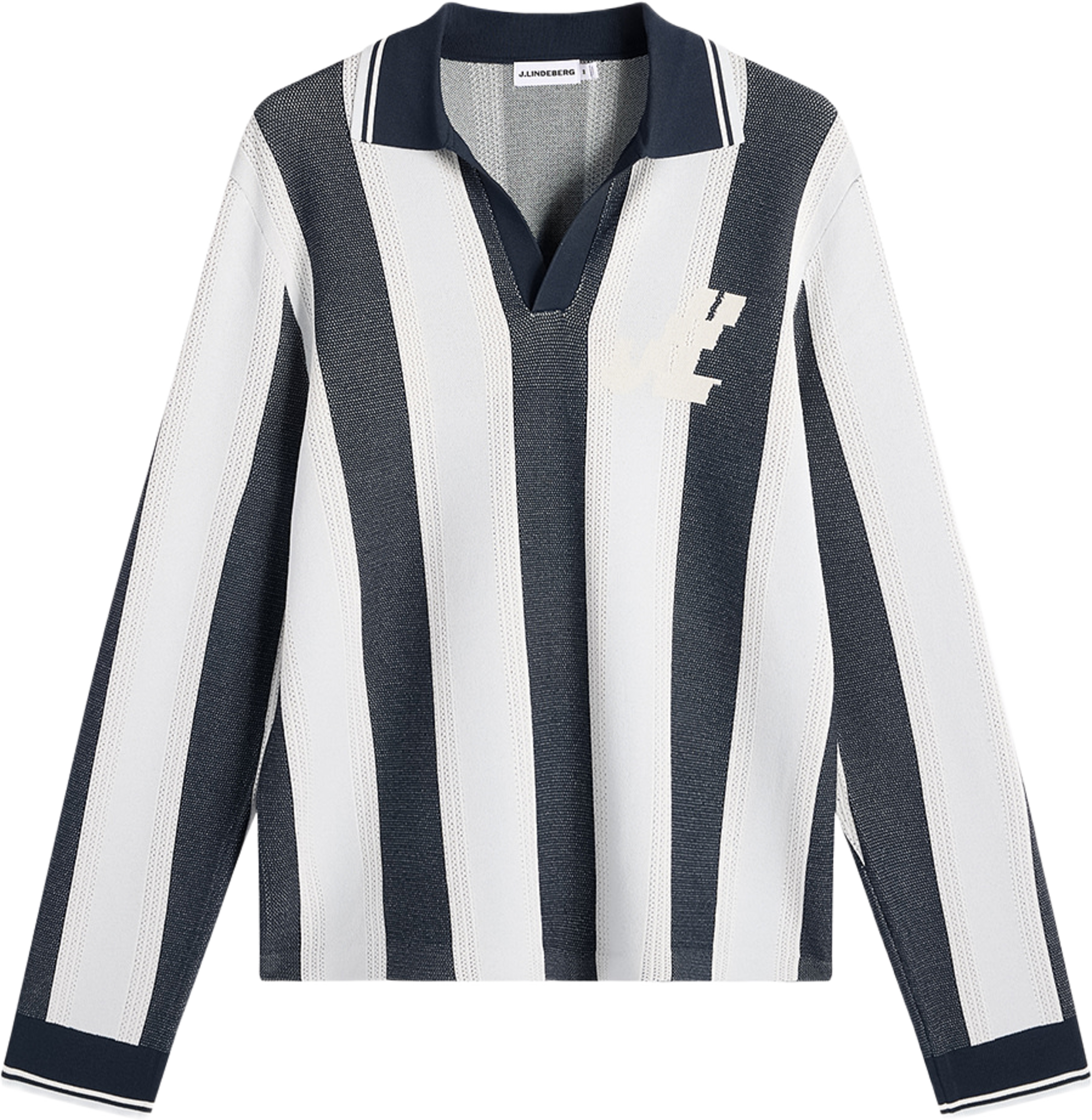 Silas Stripe Polo Knit, från J.Lindeberg, i färgen Skywriting. Klicka för att öppna bilden i stort format
