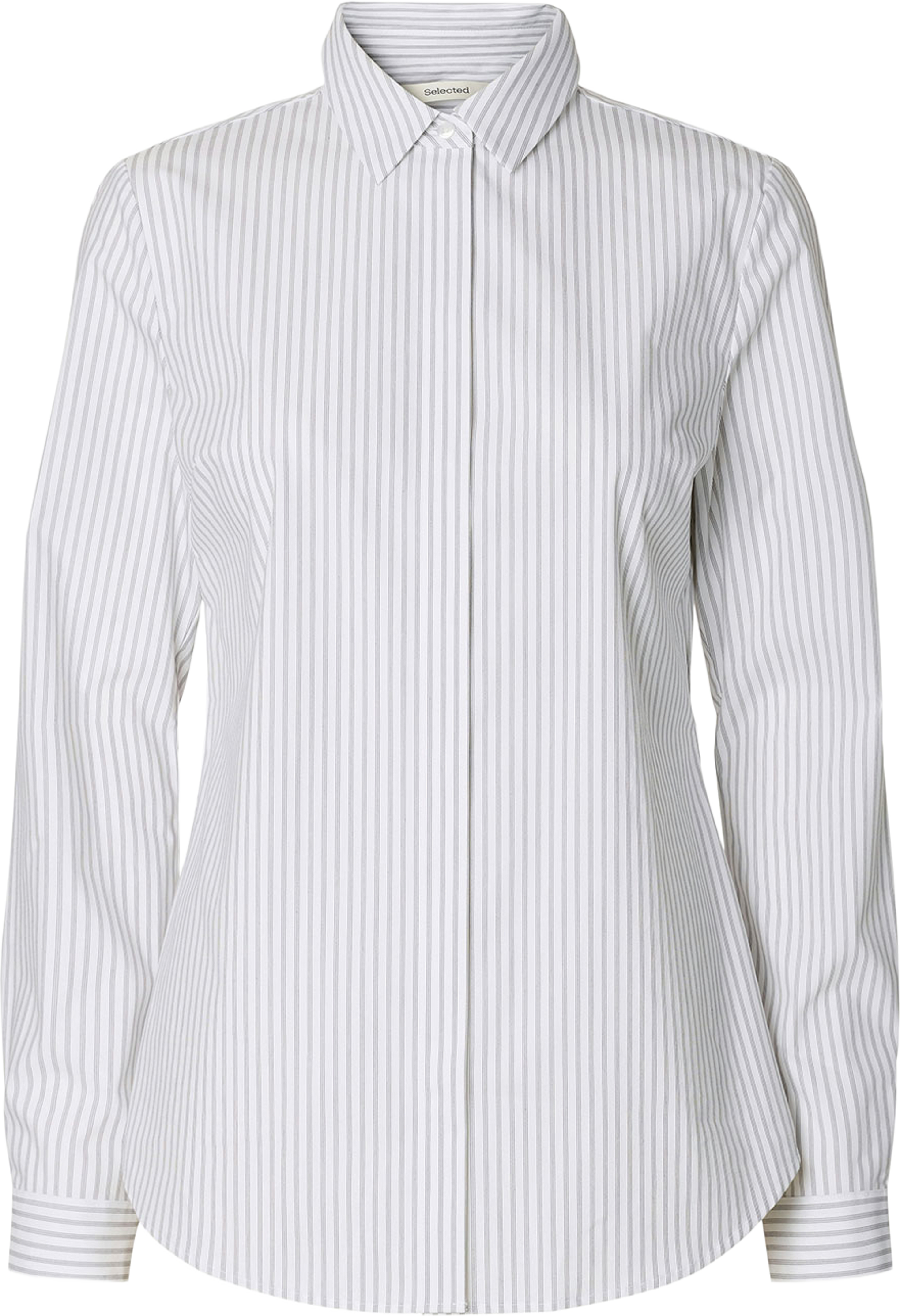Romie Striped Fitted Shirt, från Selected, i färgen Bright White Delicioso. Klicka för att öppna bilden i stort format