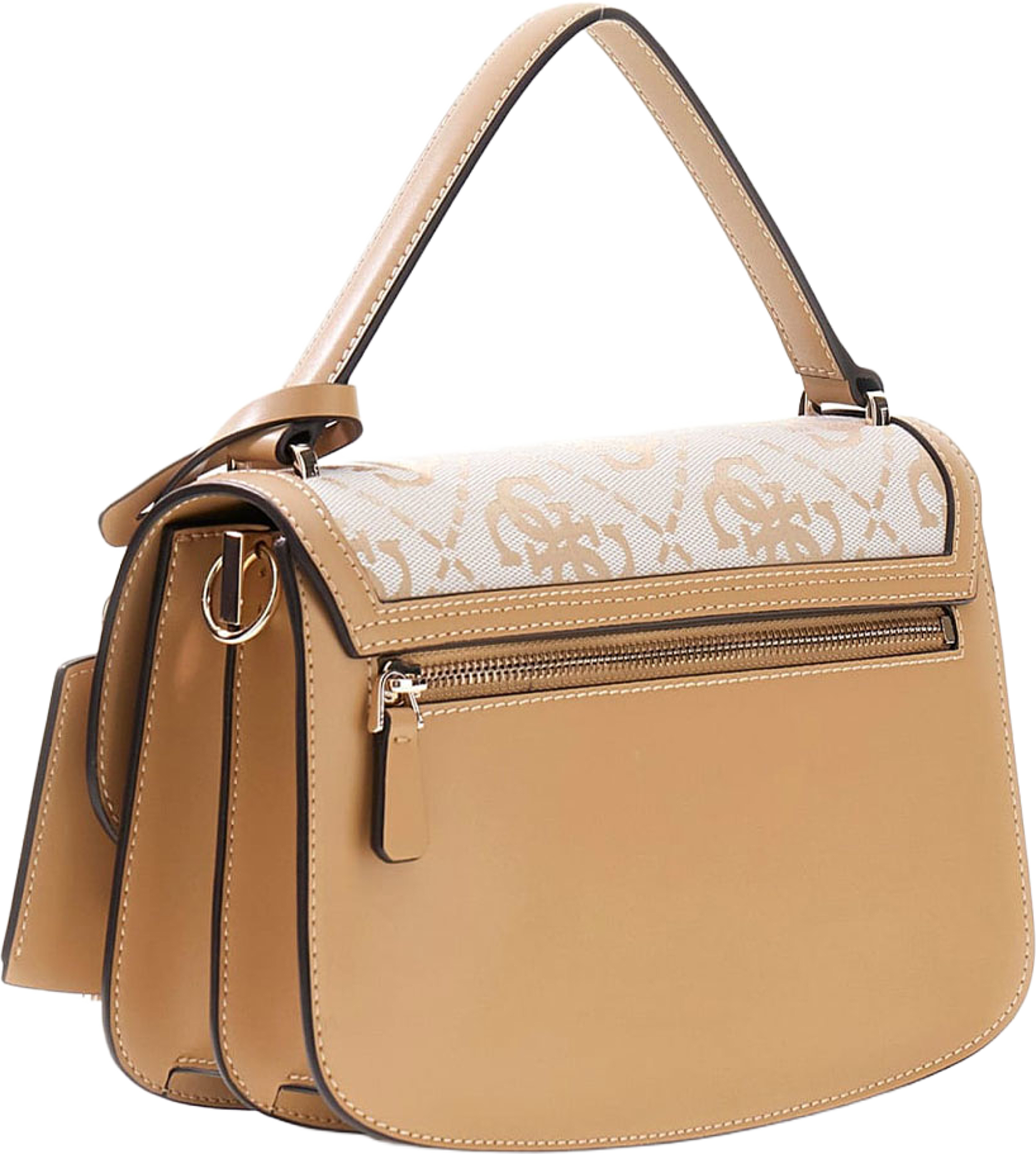 Audrey Logo Converable Crossbody Flap Bag, från Guess, i färgen Beige Logo. Klicka för att öppna bilden i stort format