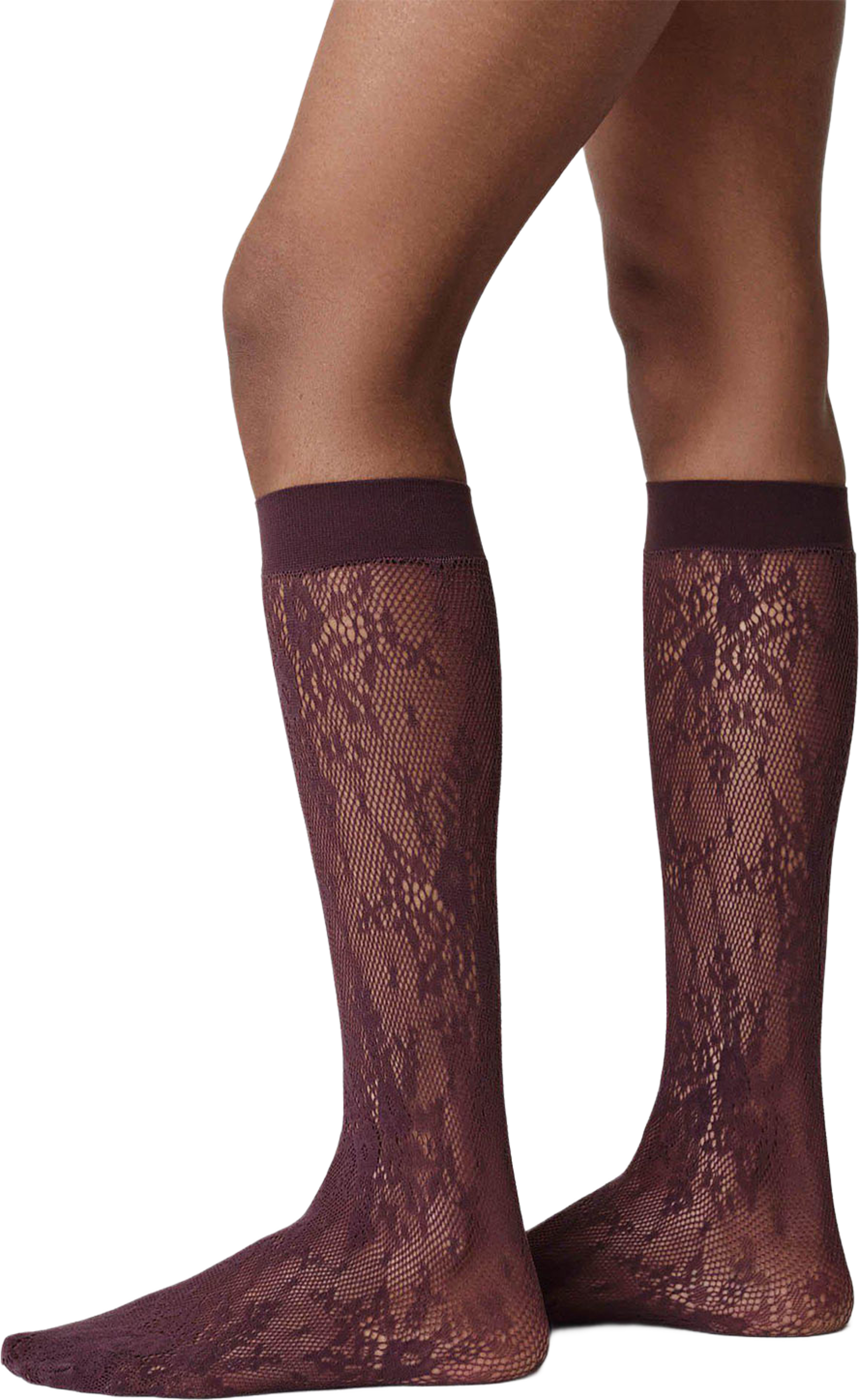 Rosa Lace Knee-Highs, från Swedish Stockings, i färgen Huckleberry. Klicka för att öppna bilden i stort format