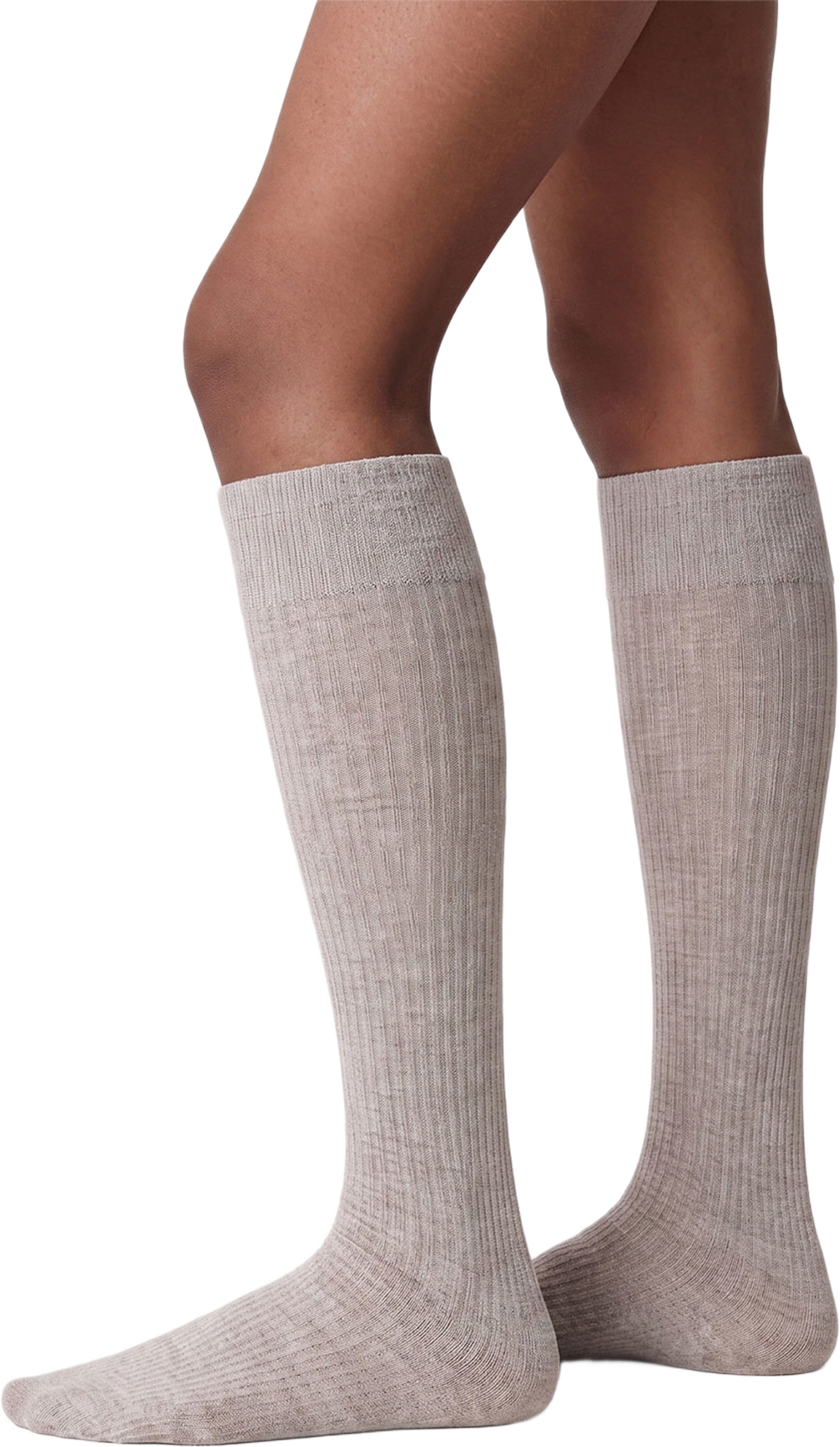 Diana Ribbed Wool Knee-highs, från Swedish Stockings, i färgen Beige Melange. Klicka för att öppna bilden i stort format