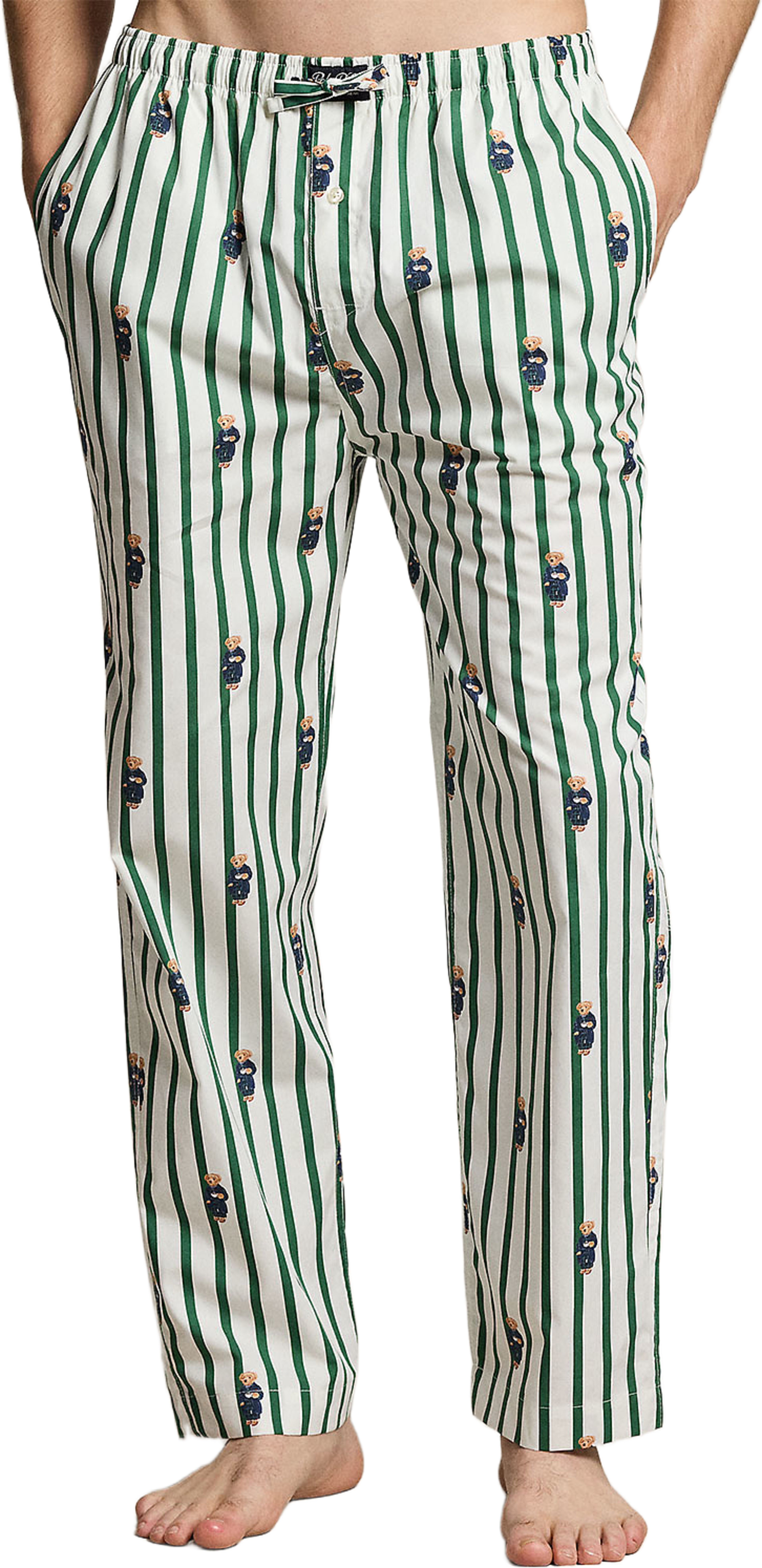 Polo Bear Striped Cotton Pajama Pant, från Polo Ralph Lauren, i färgen Verano Green/White Aob. Klicka för att öppna bilden i stort format