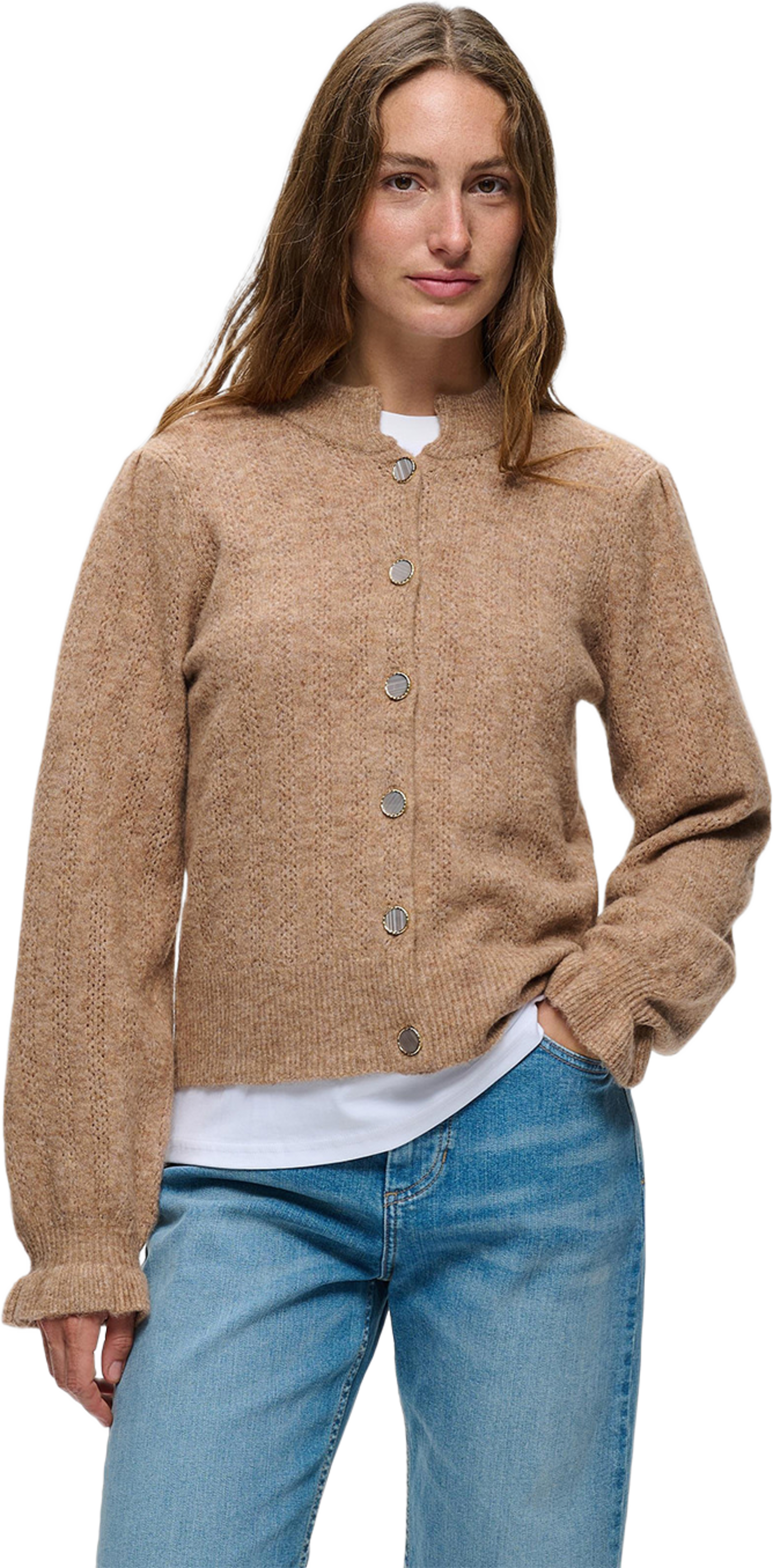 ElbieIW Cardigan, från Inwear, i färgen Sandy Grey Melange. Klicka för att öppna bilden i stort format