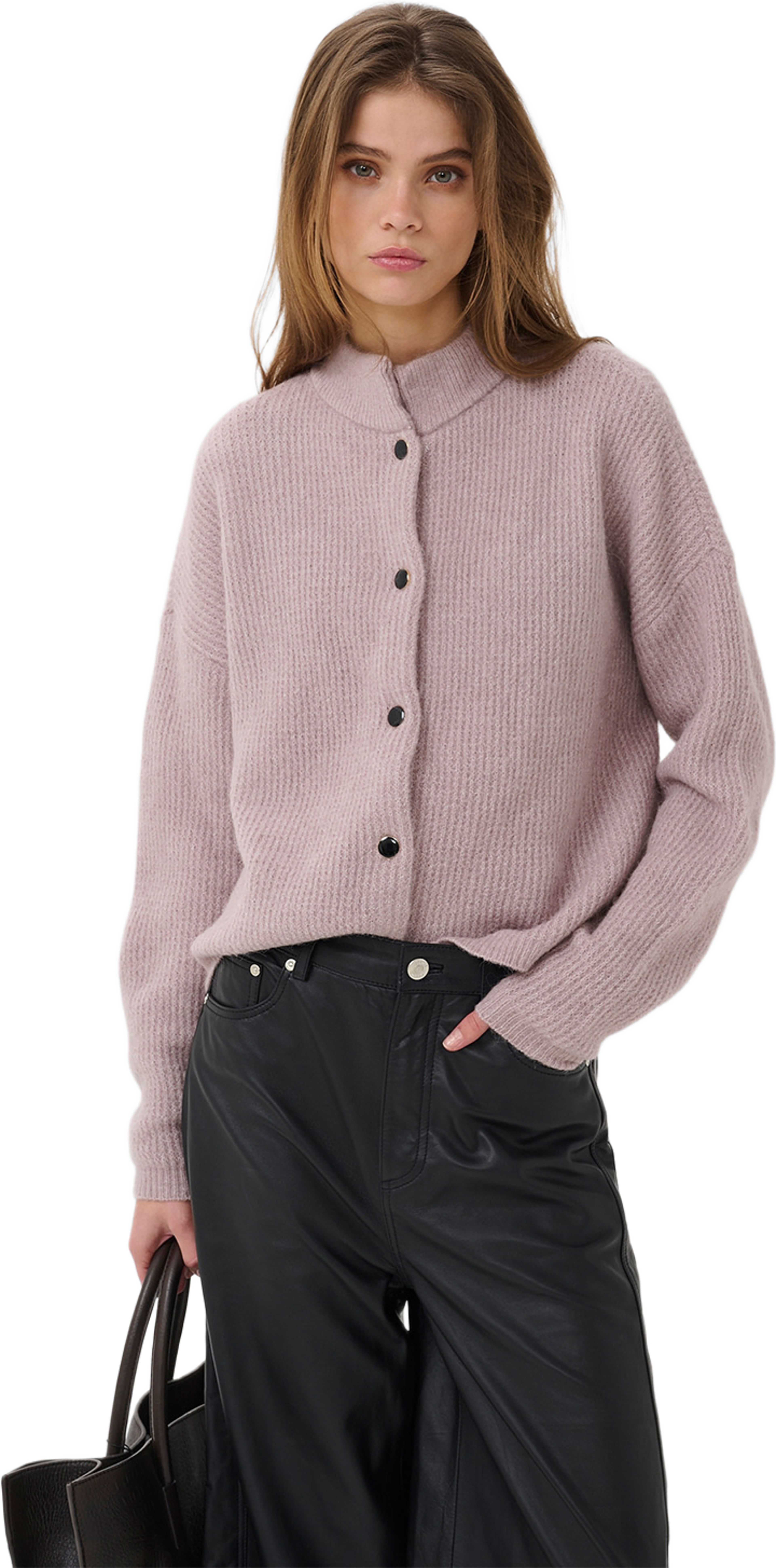 AlphaGZ Short Cardigan, från Gestuz, i färgen Quail Melange. Klicka för att öppna bilden i stort format