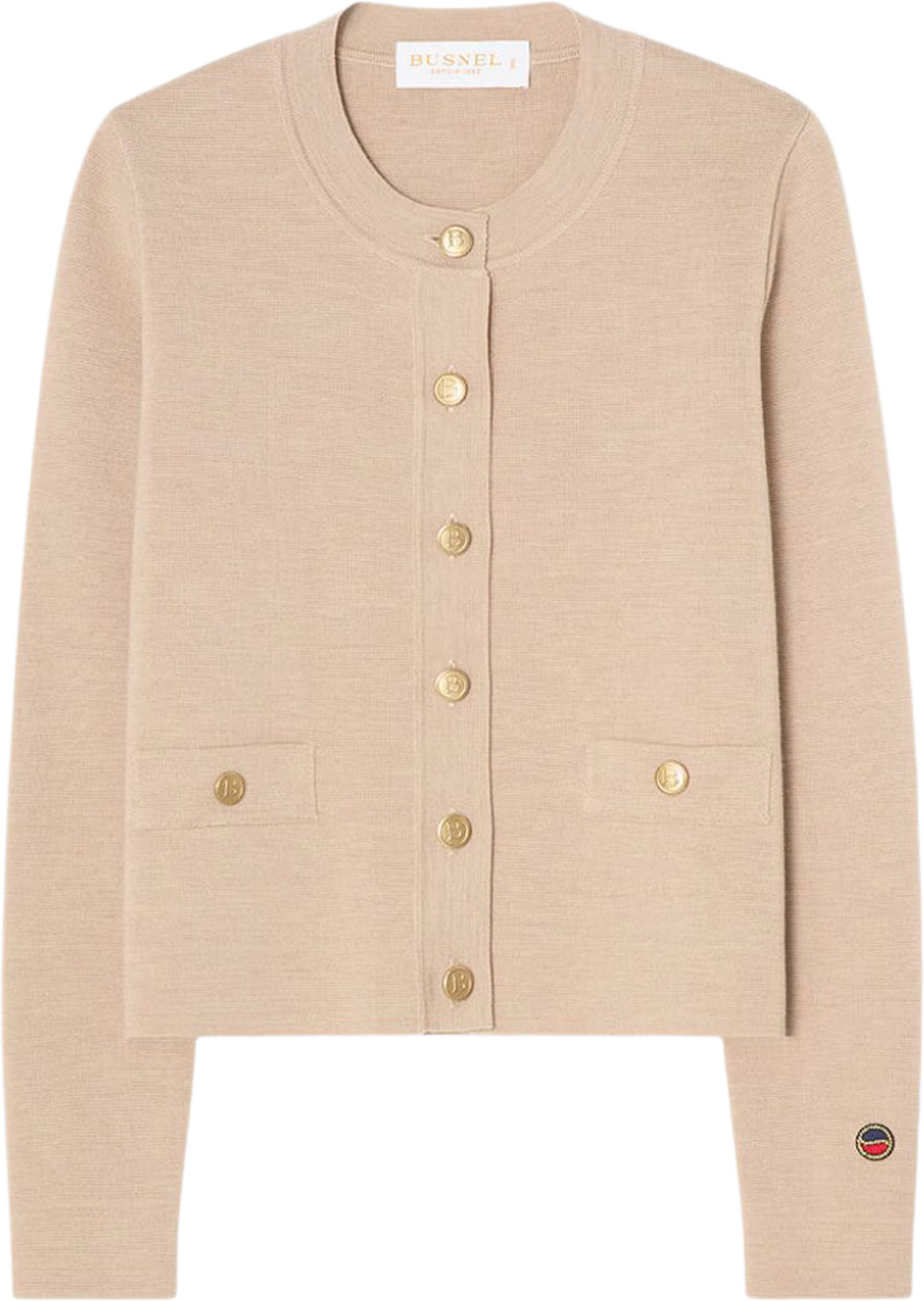 Aria Cardigan Contrast, från Busnel, i färgen Oat. Klicka för att öppna bilden i stort format