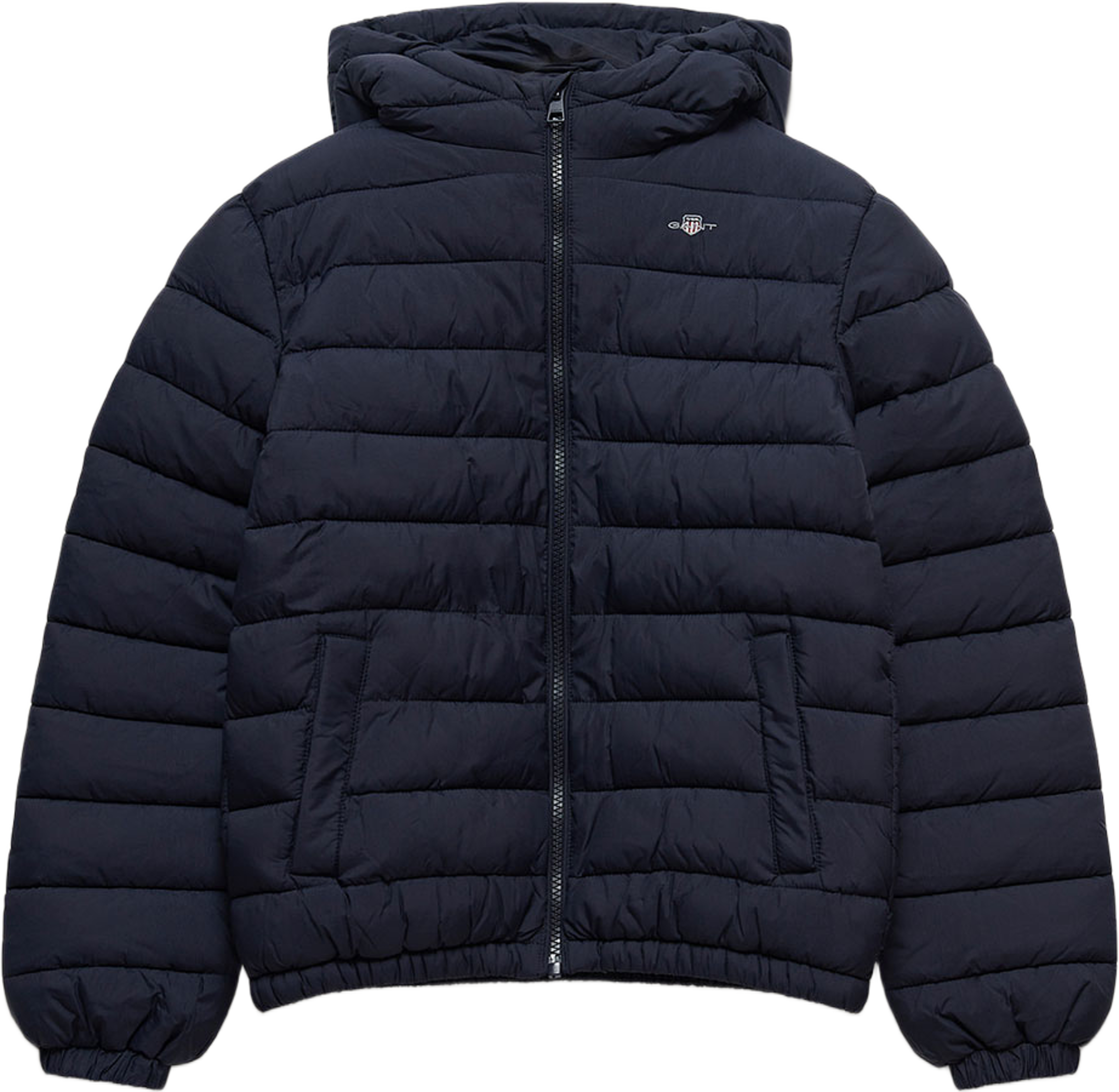 Outerwear Hooded Puffer Jacket FAUX down fill, från GANT, i färgen Evening Blue. Klicka för att öppna bilden i stort format
