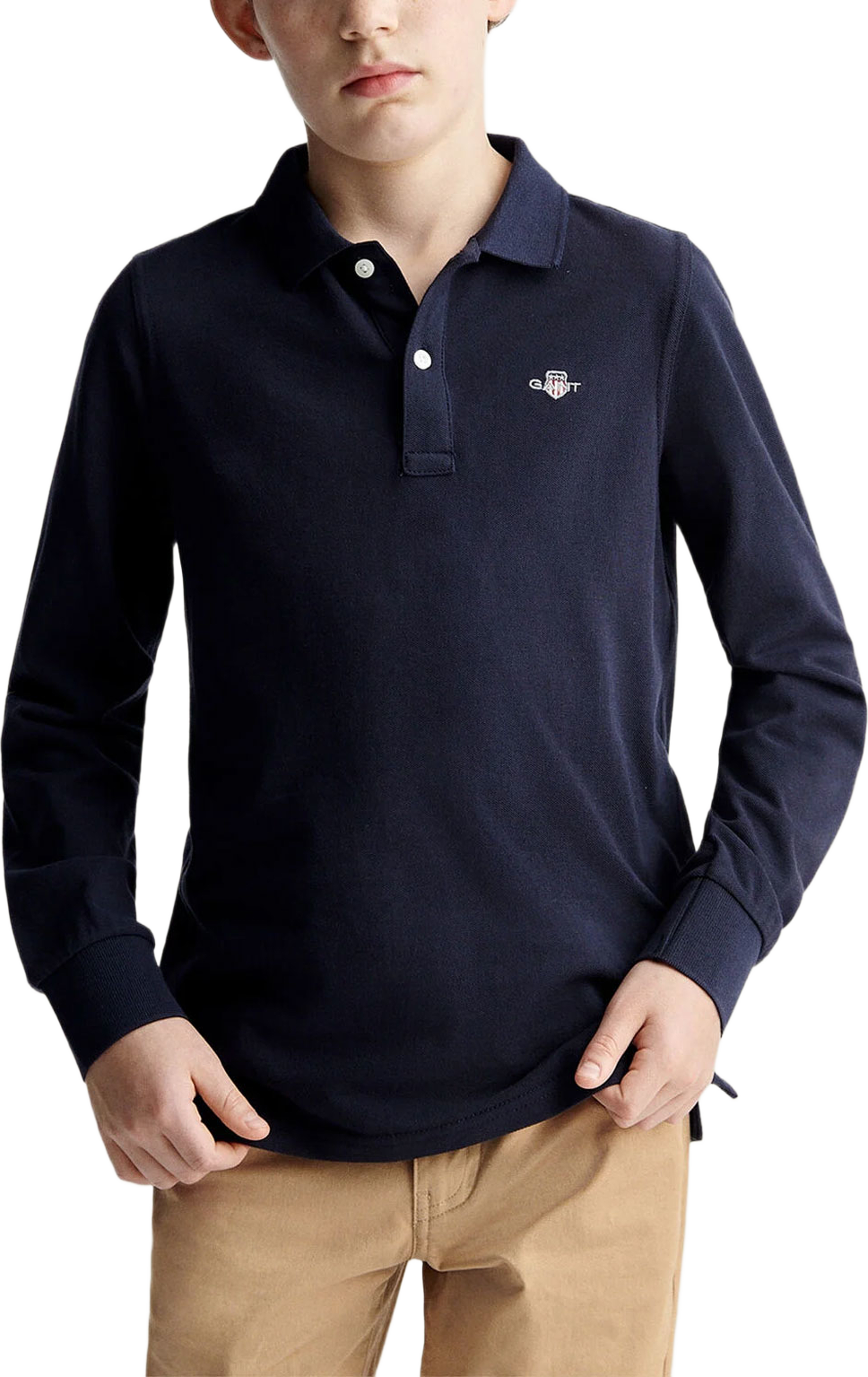 Shirts Shield LS Pique Polo Shirt, från GANT, i färgen Evening Blue. Klicka för att öppna bilden i stort format