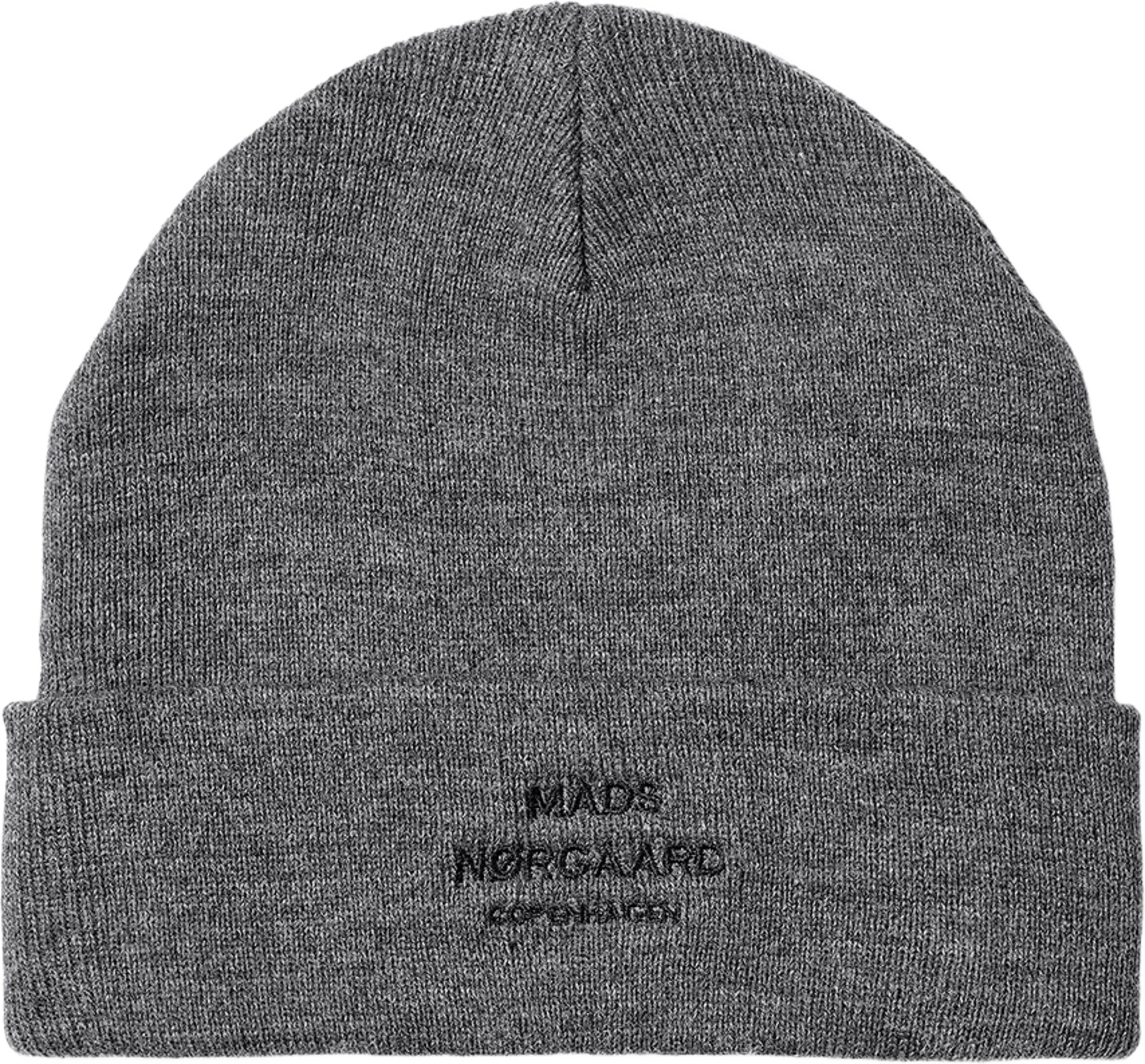 Isak Ambas Logo Beanie, från Mads Nørgaard, i färgen Charcoal Melange Match. Klicka för att öppna bilden i stort format
