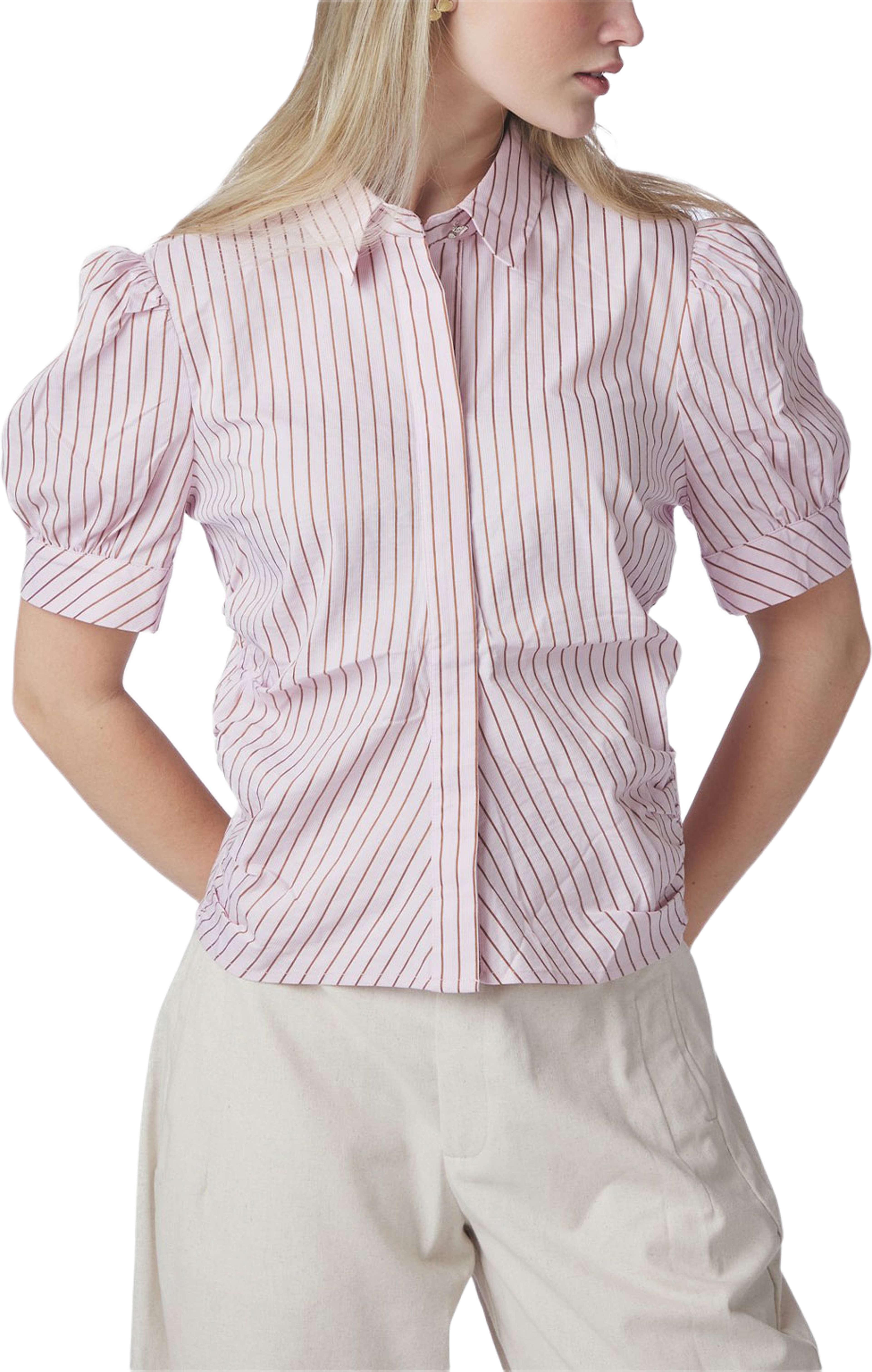 Frannie Structure Stripe Shirt, från Neo Noir, i färgen Light Pink. Klicka för att öppna bilden i stort format