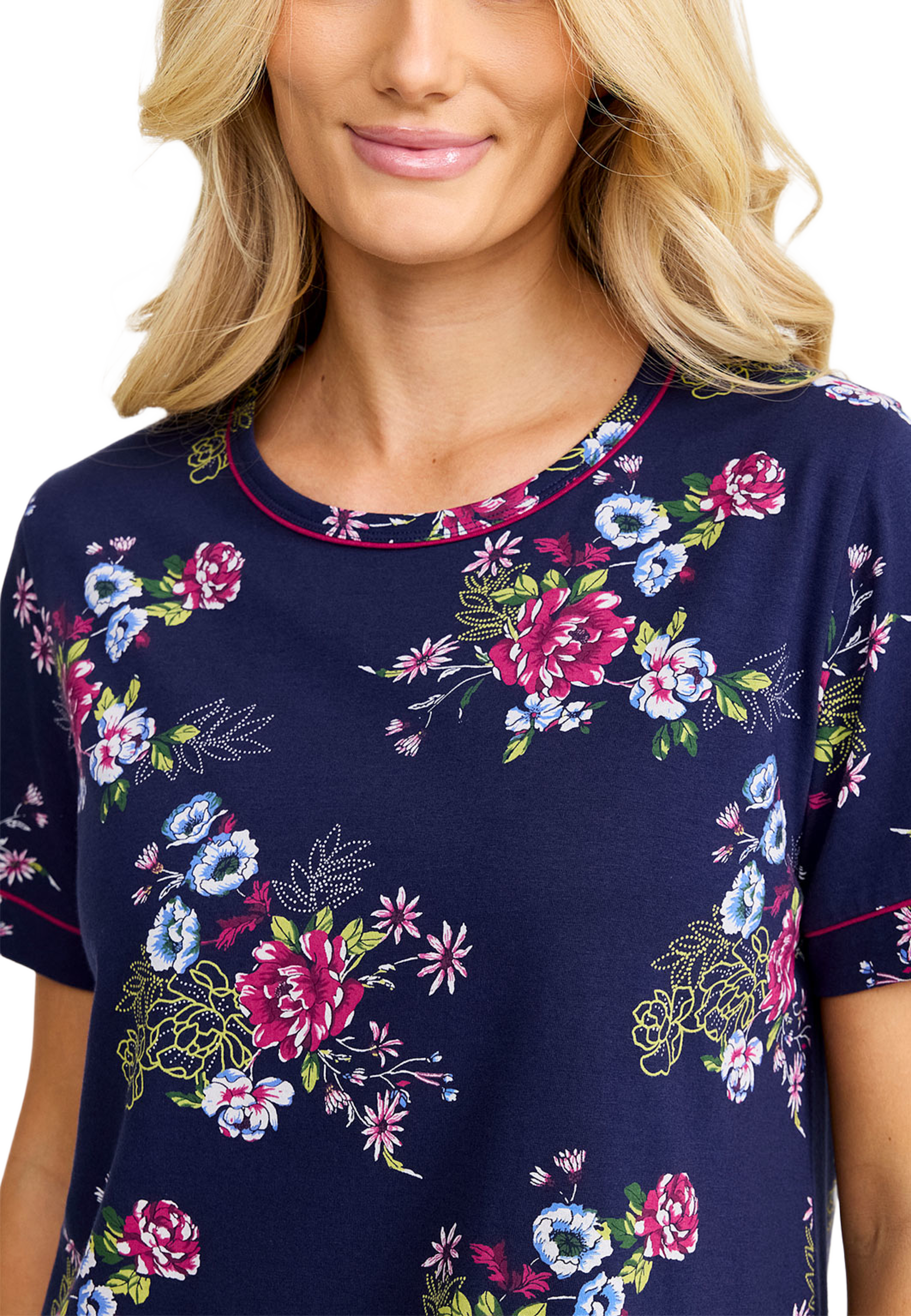 Nattlinne Kort Ärm, från Damella, i färgen Navy/Pink. Klicka för att öppna bilden i stort format