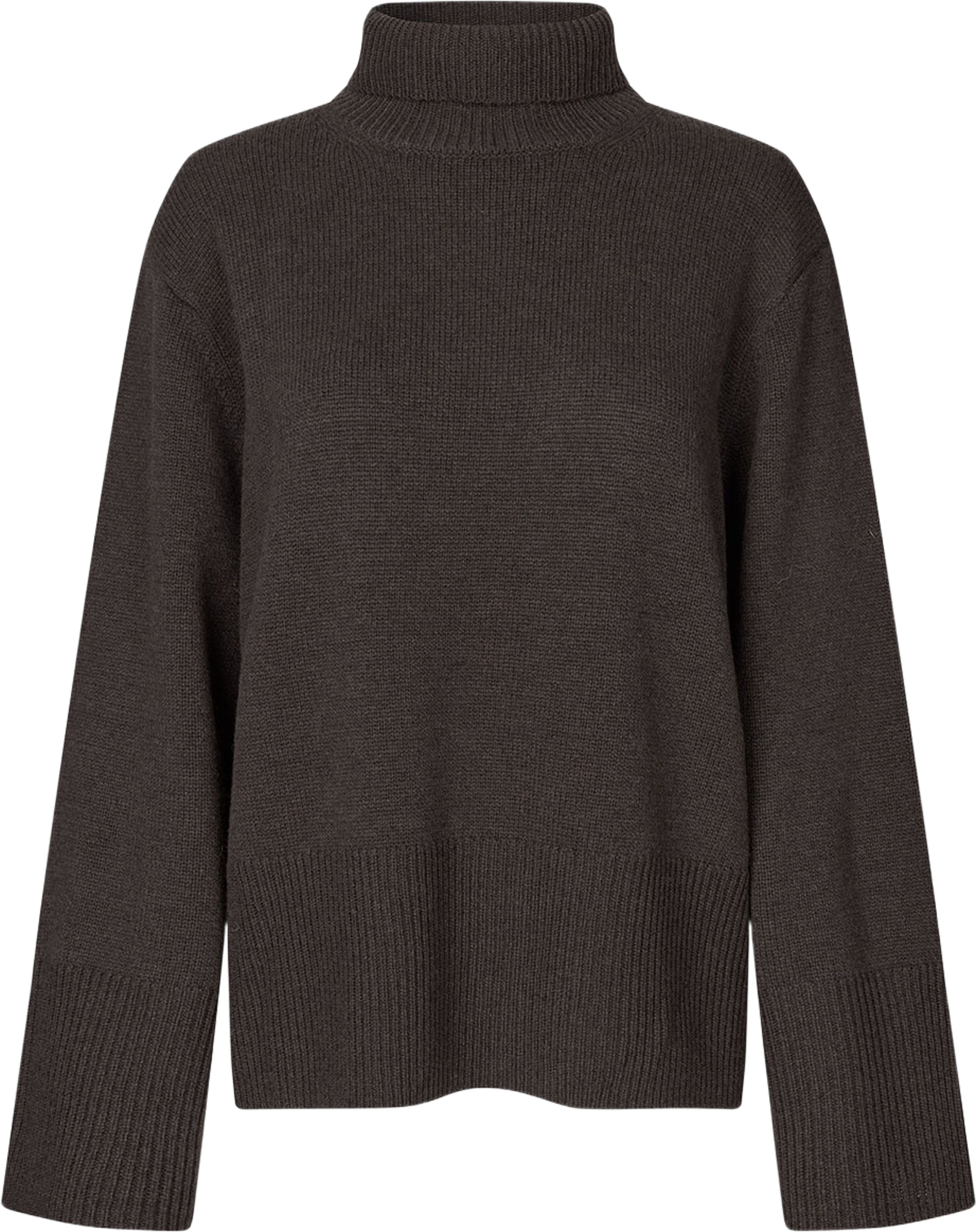 Alpha Knit T-Neck, från Second Female, i färgen Dark Brown Melange. Klicka för att öppna bilden i stort format