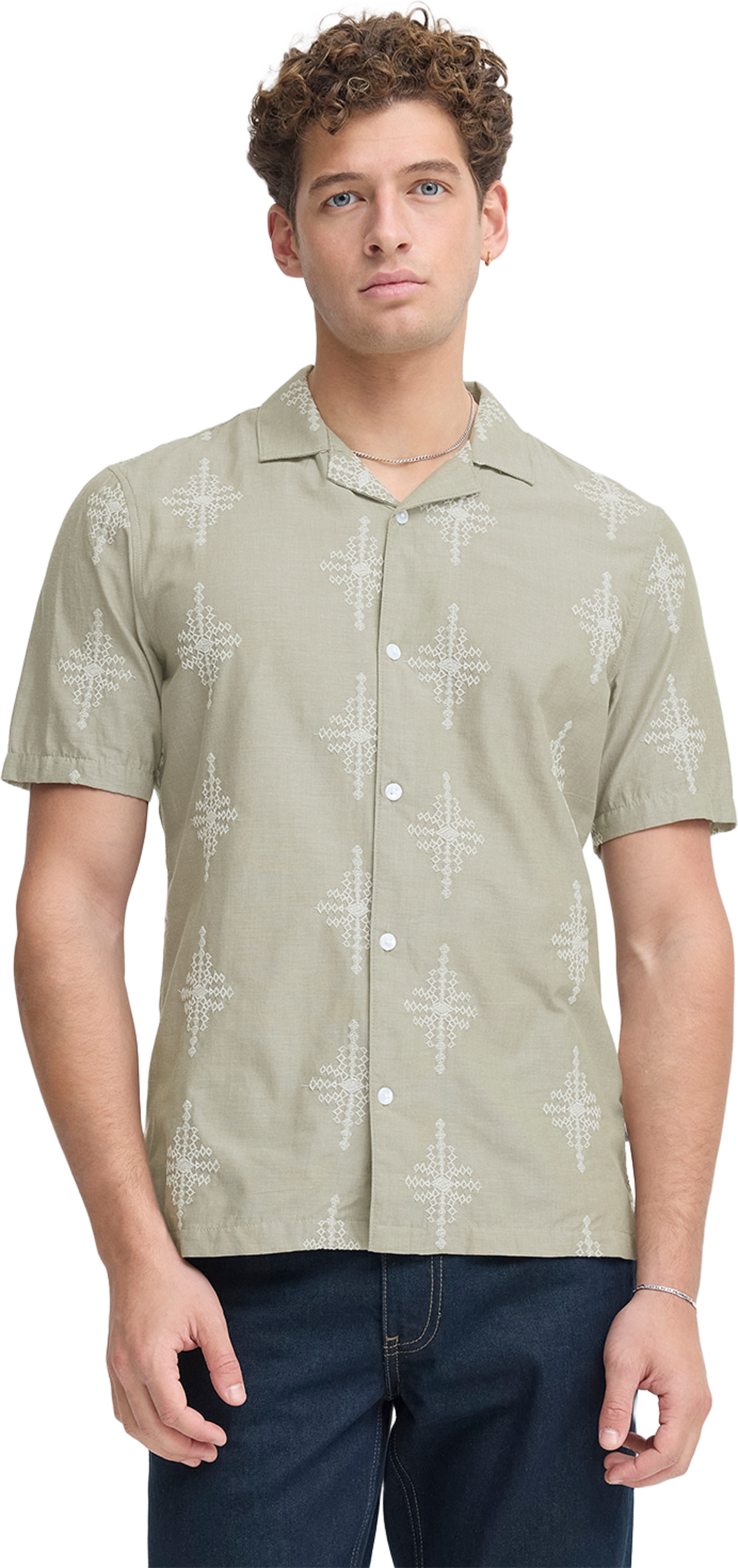 Leopold SS Embroidered Shirt, från Casual Friday, i färgen Mermaid Melange. Klicka för att öppna bilden i stort format