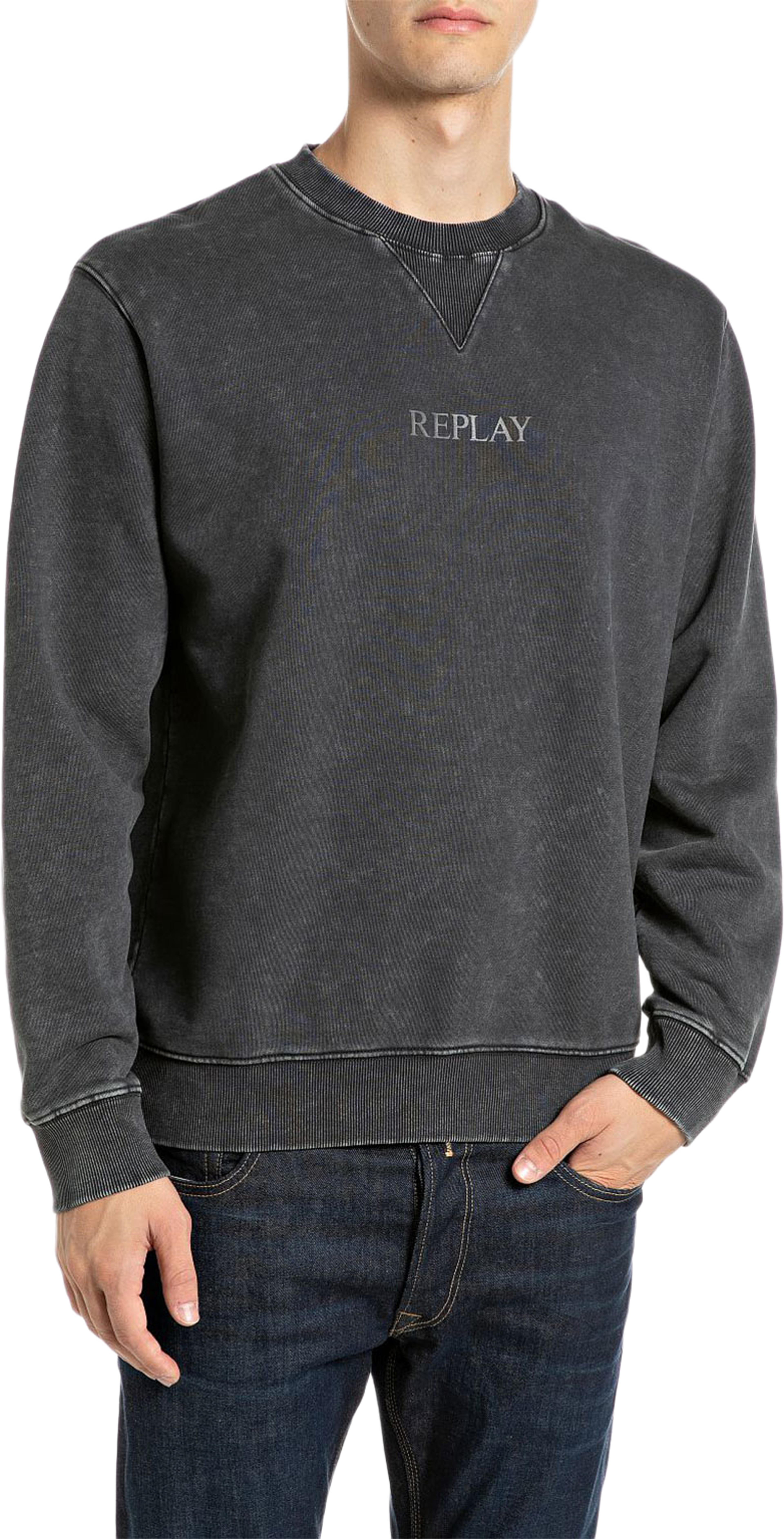 Sweatshirt with Faded Effect, från Replay, i färgen Raven. Klicka för att öppna bilden i stort format