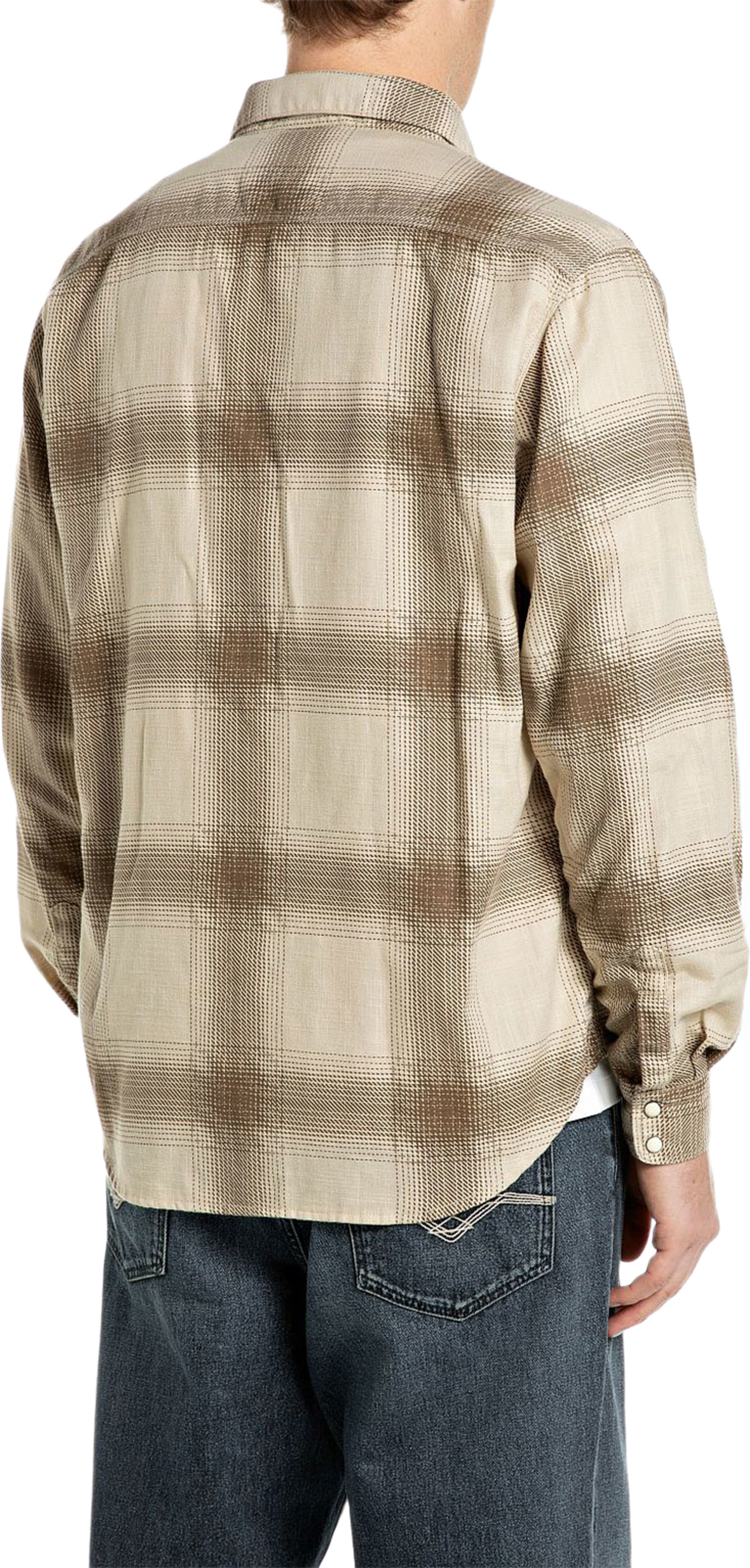 Dobby Cotton Checked Shirt, från Replay, i färgen Brown/Cream Macro Check. Klicka för att öppna bilden i stort format